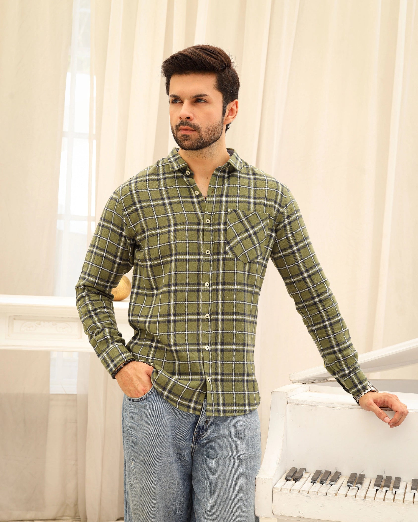 Men’s Olive Green Flannel Shirt