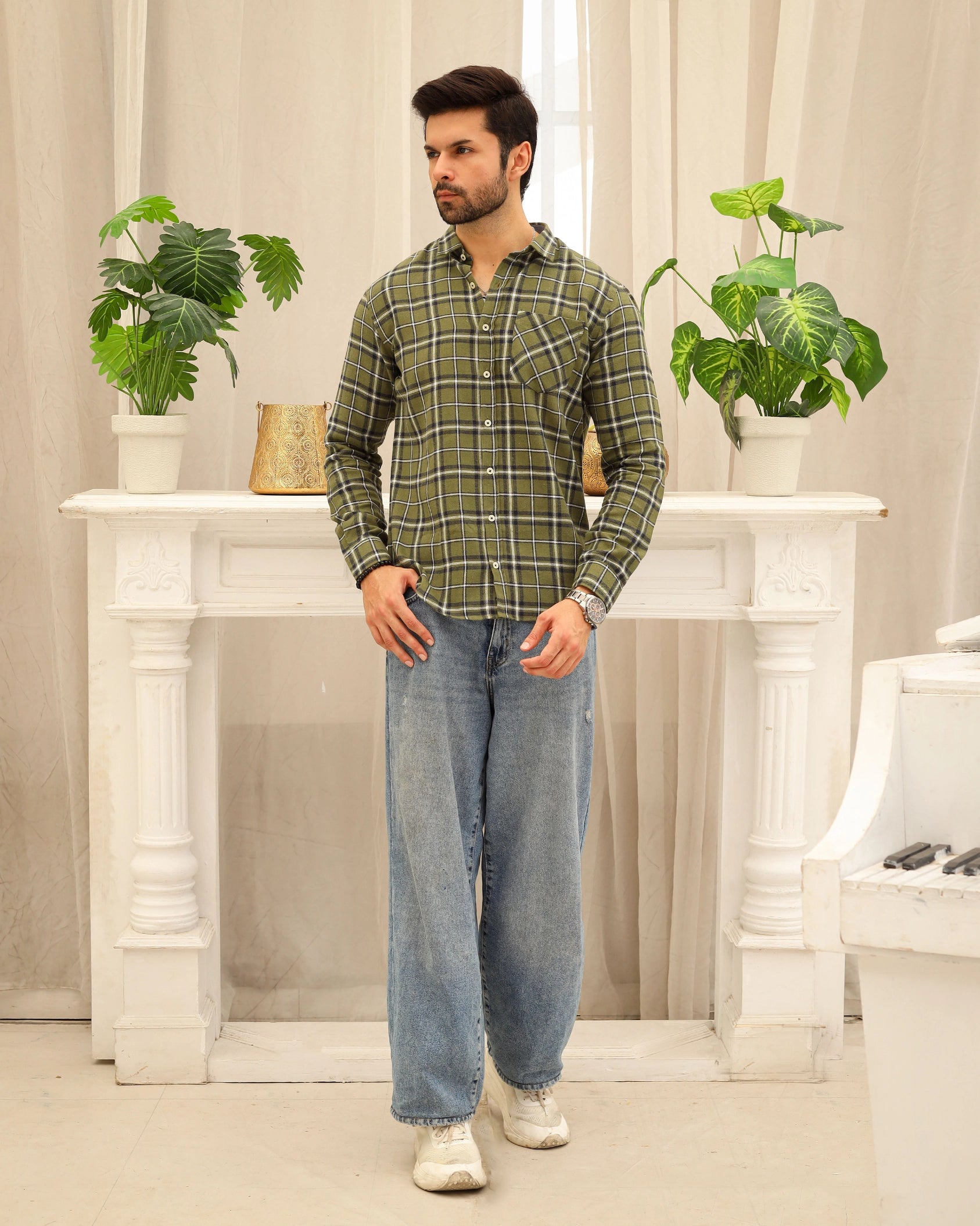 Men’s Olive Green Flannel Shirt