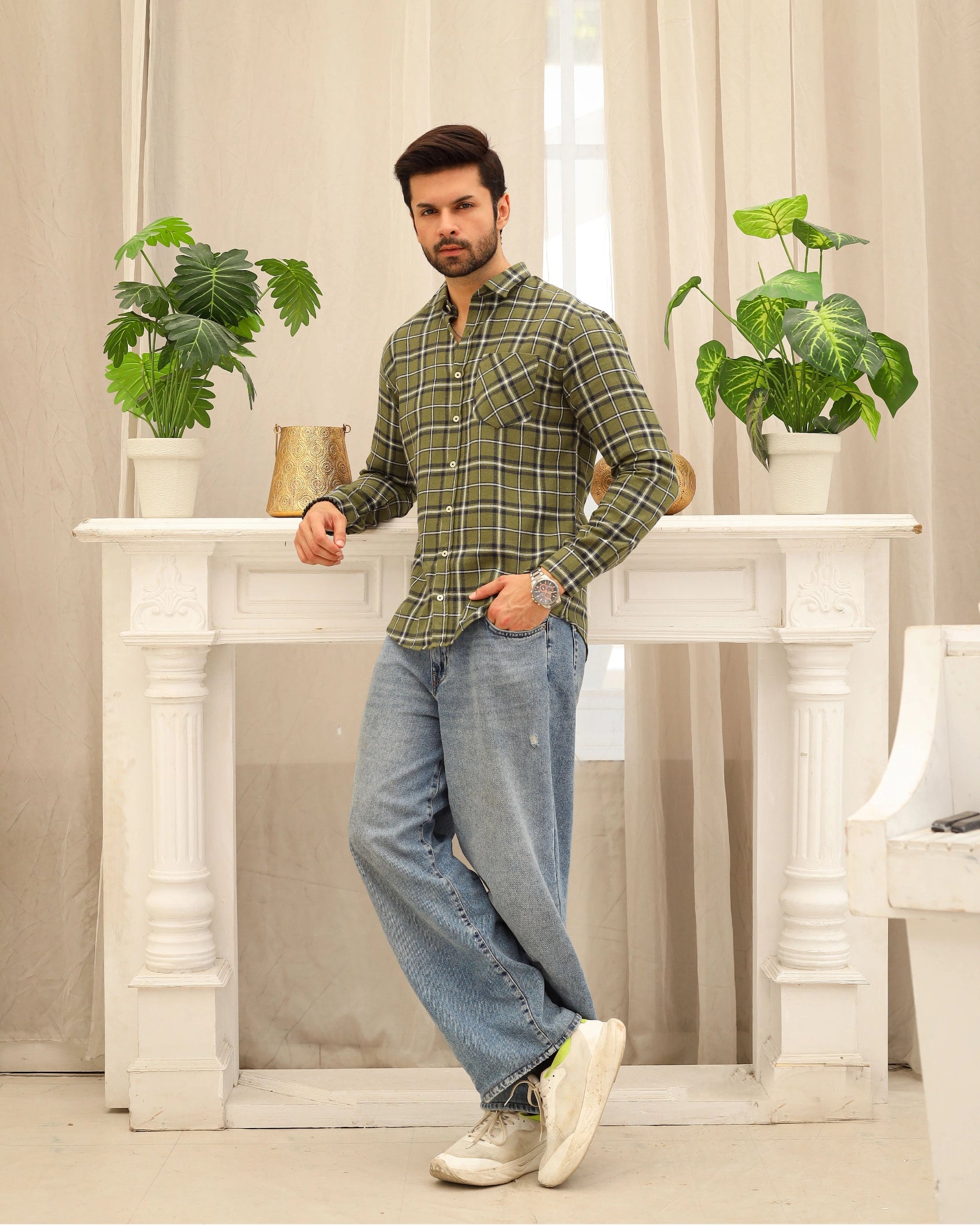 Men’s Olive Green Flannel Shirt