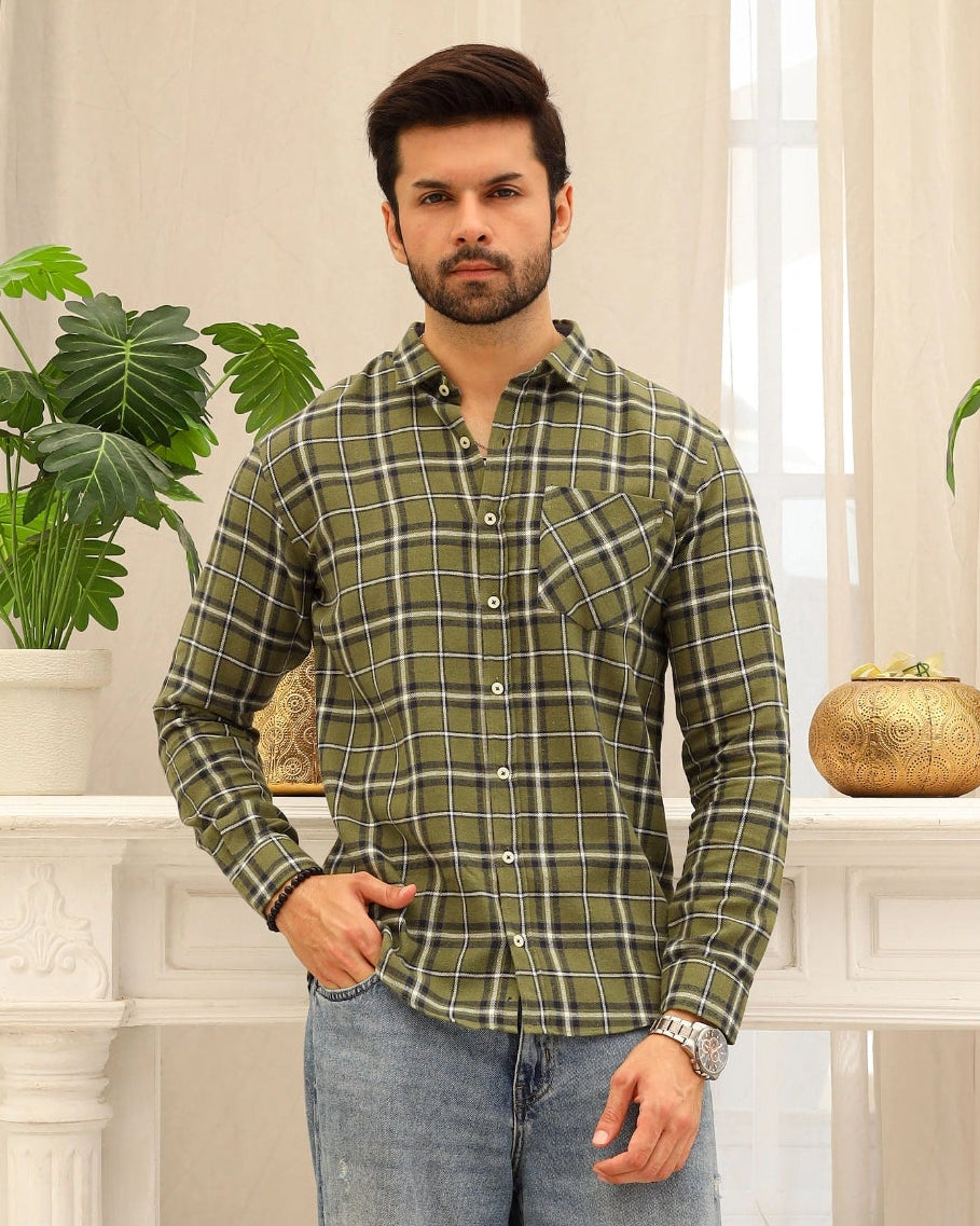 Men’s Olive Green Flannel Shirt