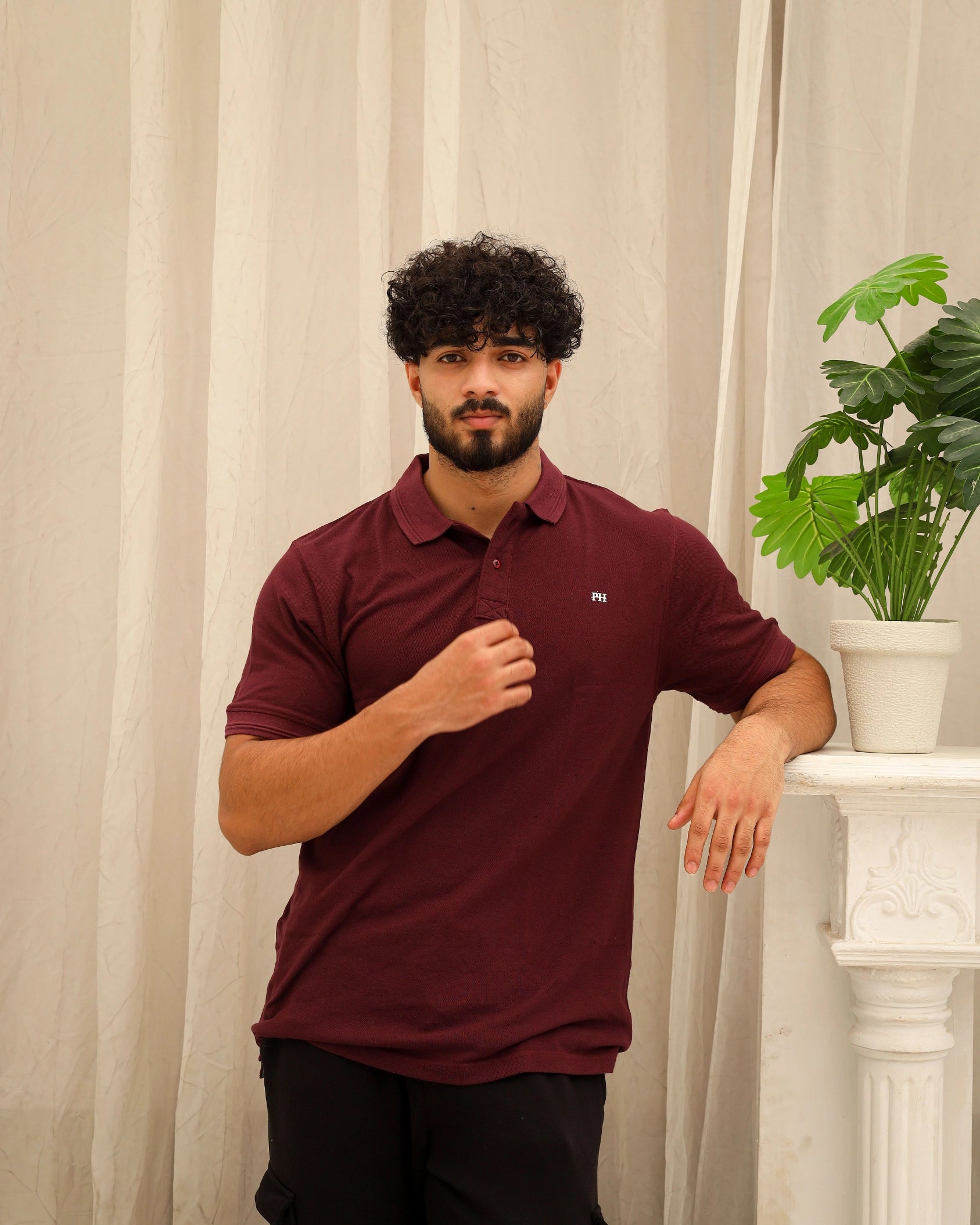 Men’s Maroon Solid Polo T-Shirt