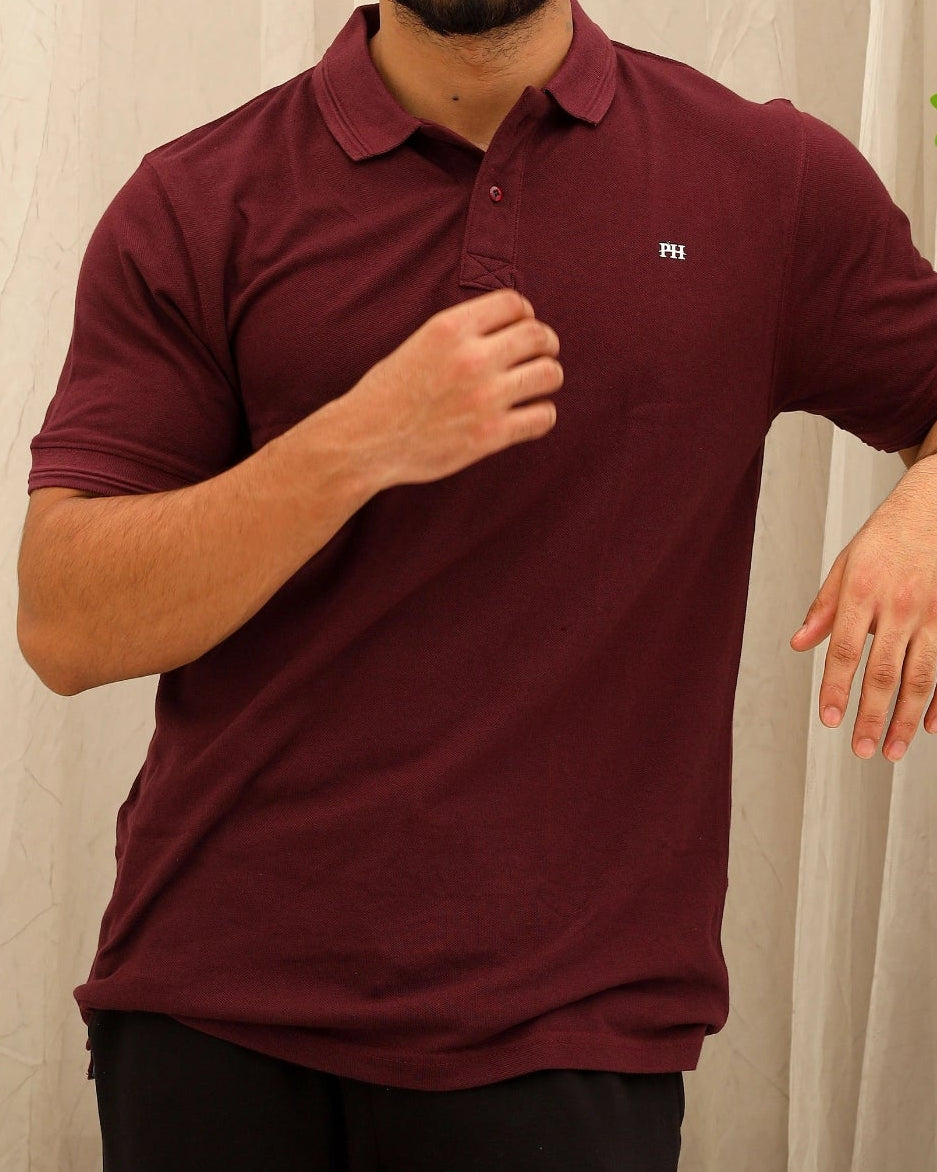 Men’s Maroon Solid Polo T-Shirt