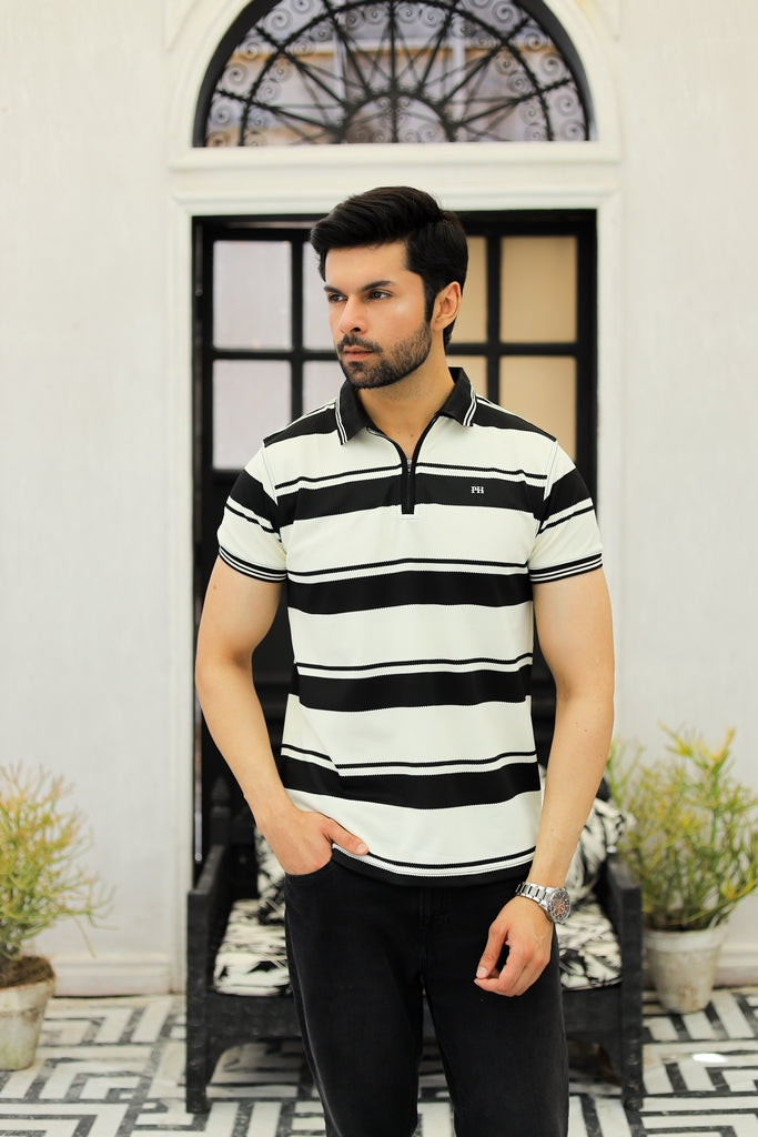 Men’s Monochrome Quarter-Zip Linear Polo