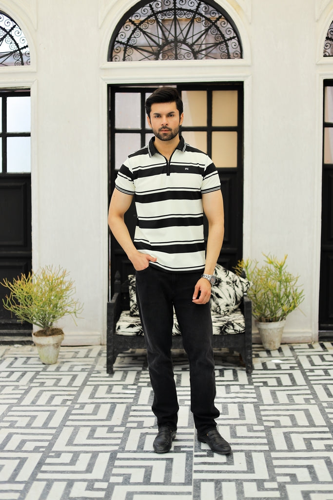 Men’s Monochrome Quarter-Zip Linear Polo