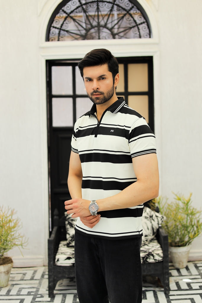 Men’s Monochrome Quarter-Zip Linear Polo