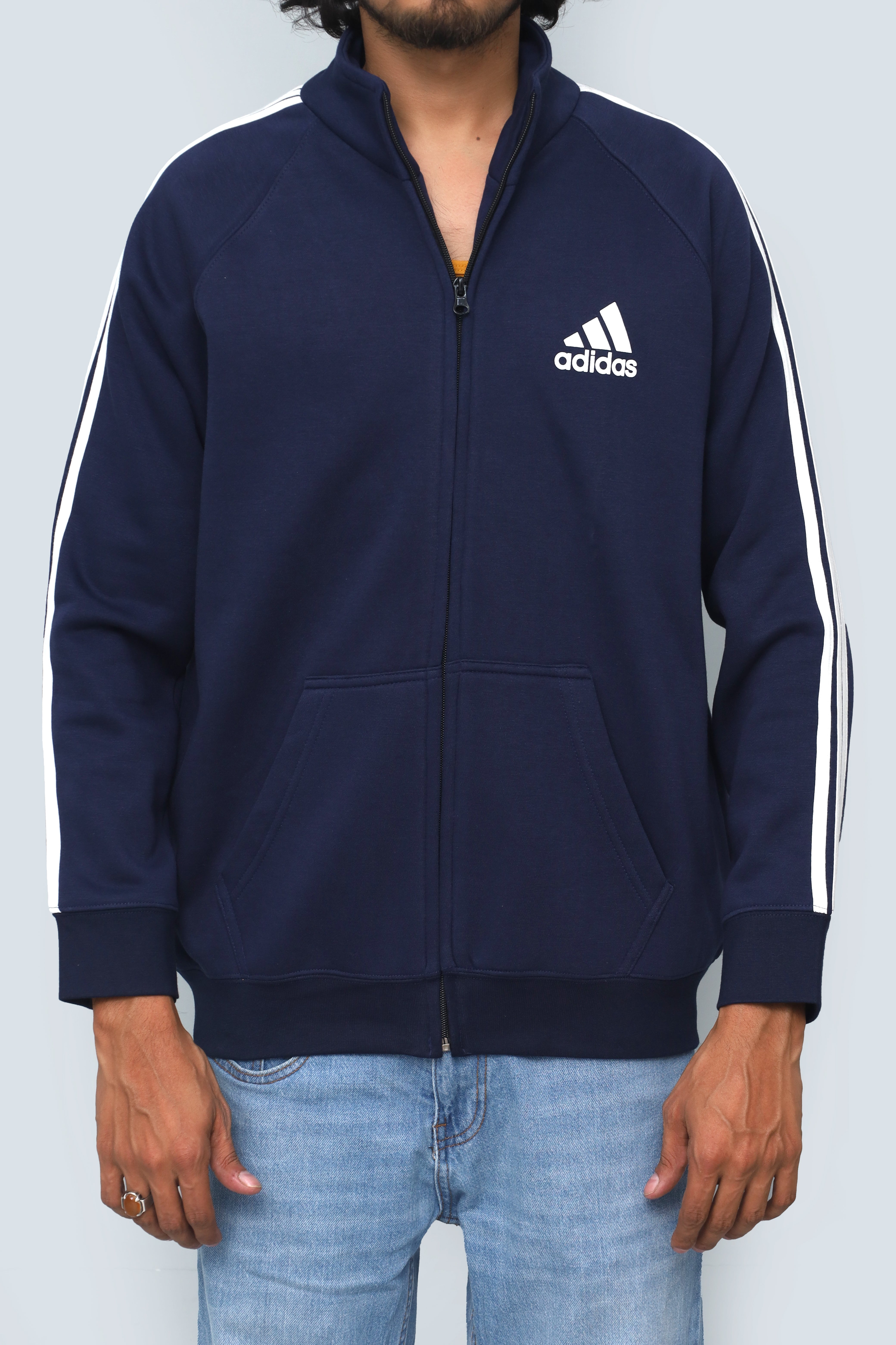 Men's Versatile Navy Blue Full-Zipper