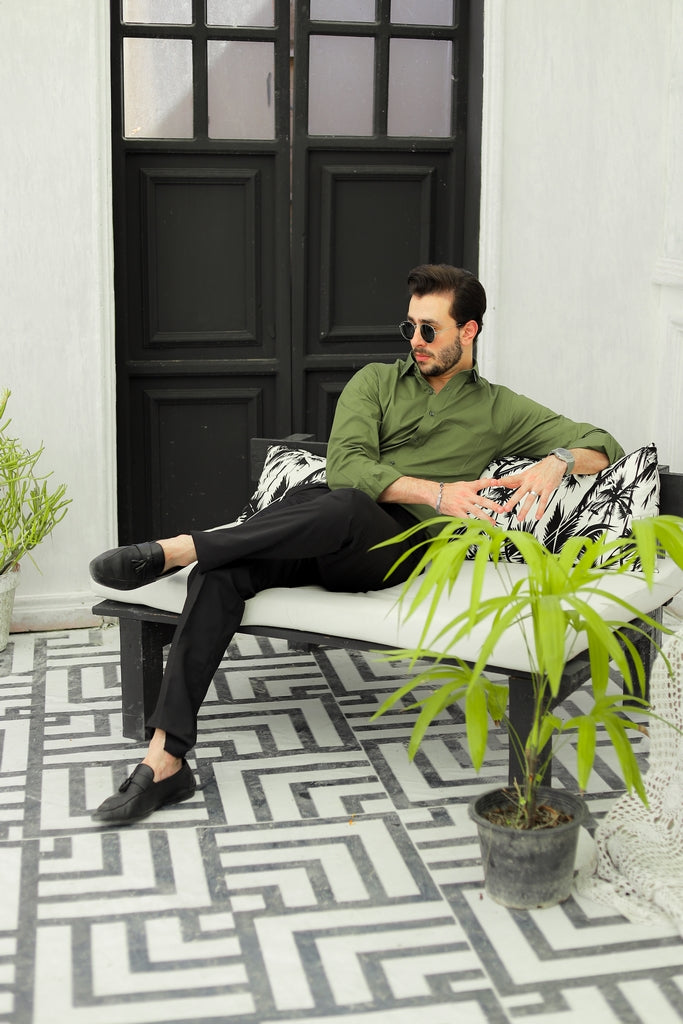 Men’s Olive Moss Modern Formal Shirt