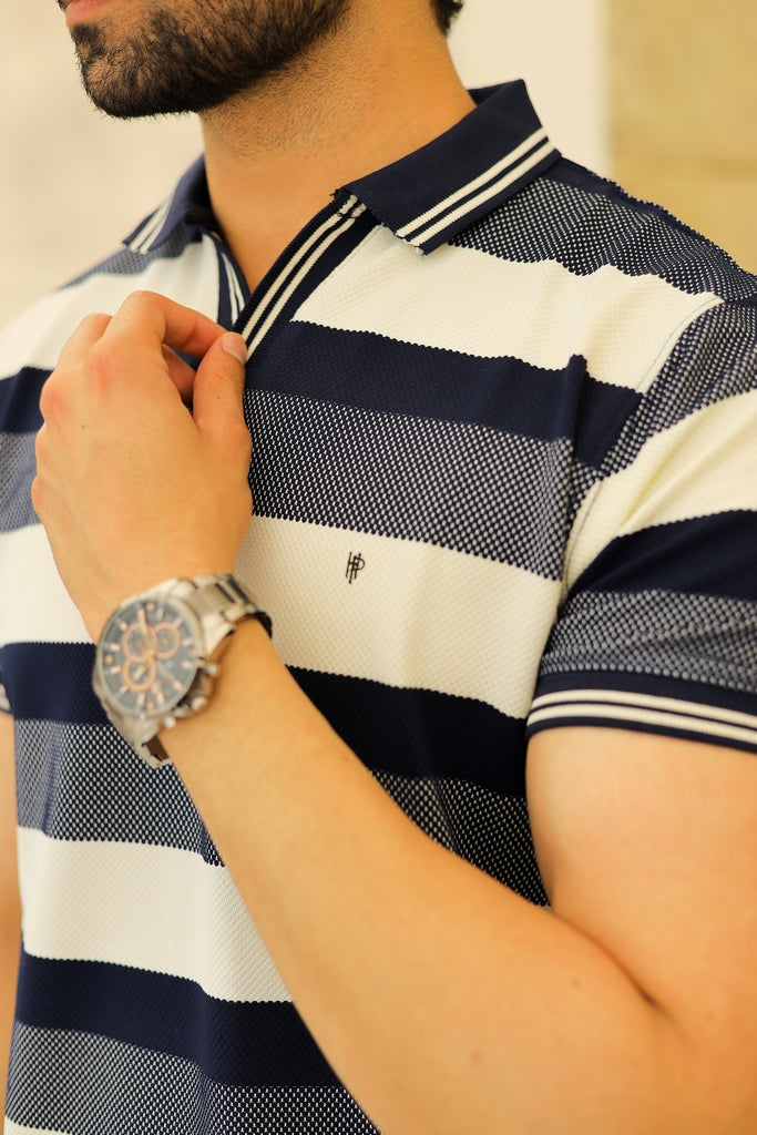 Men’s Nautical Multi-Stripe Johnny Collar Polo