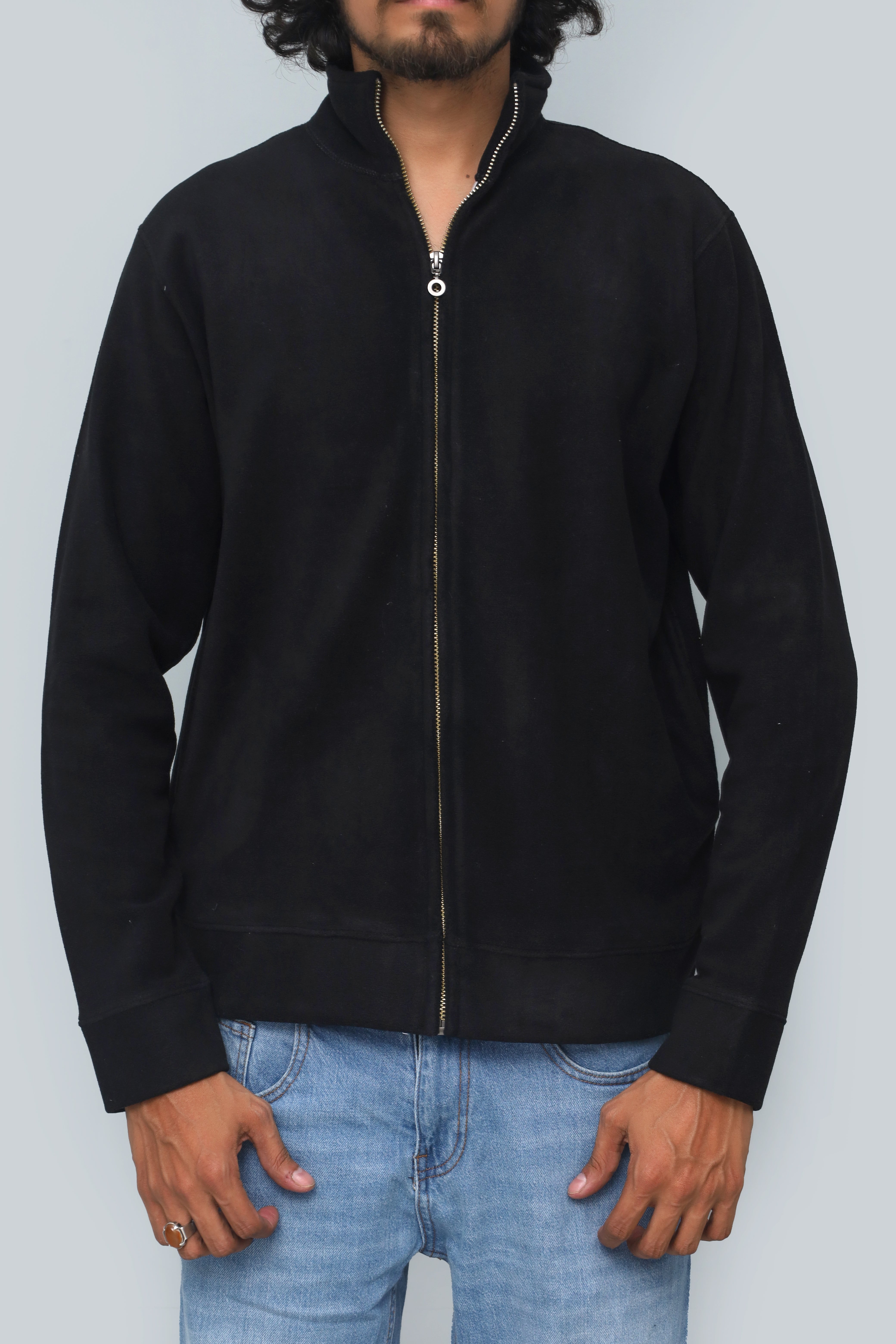 Men's Versatile Black Full-Zipper
