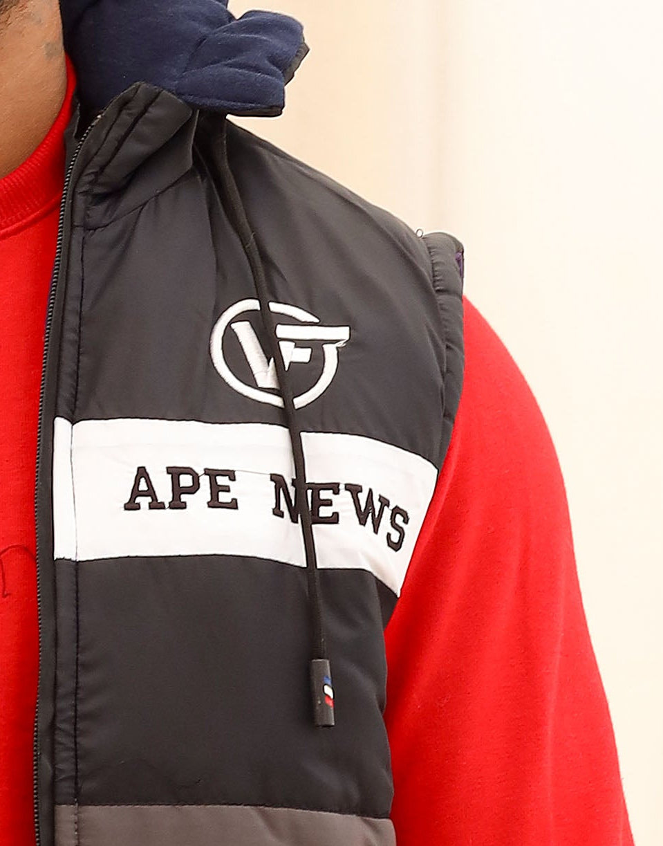 Men’s Black & Grey Hooded Puffer Vest,