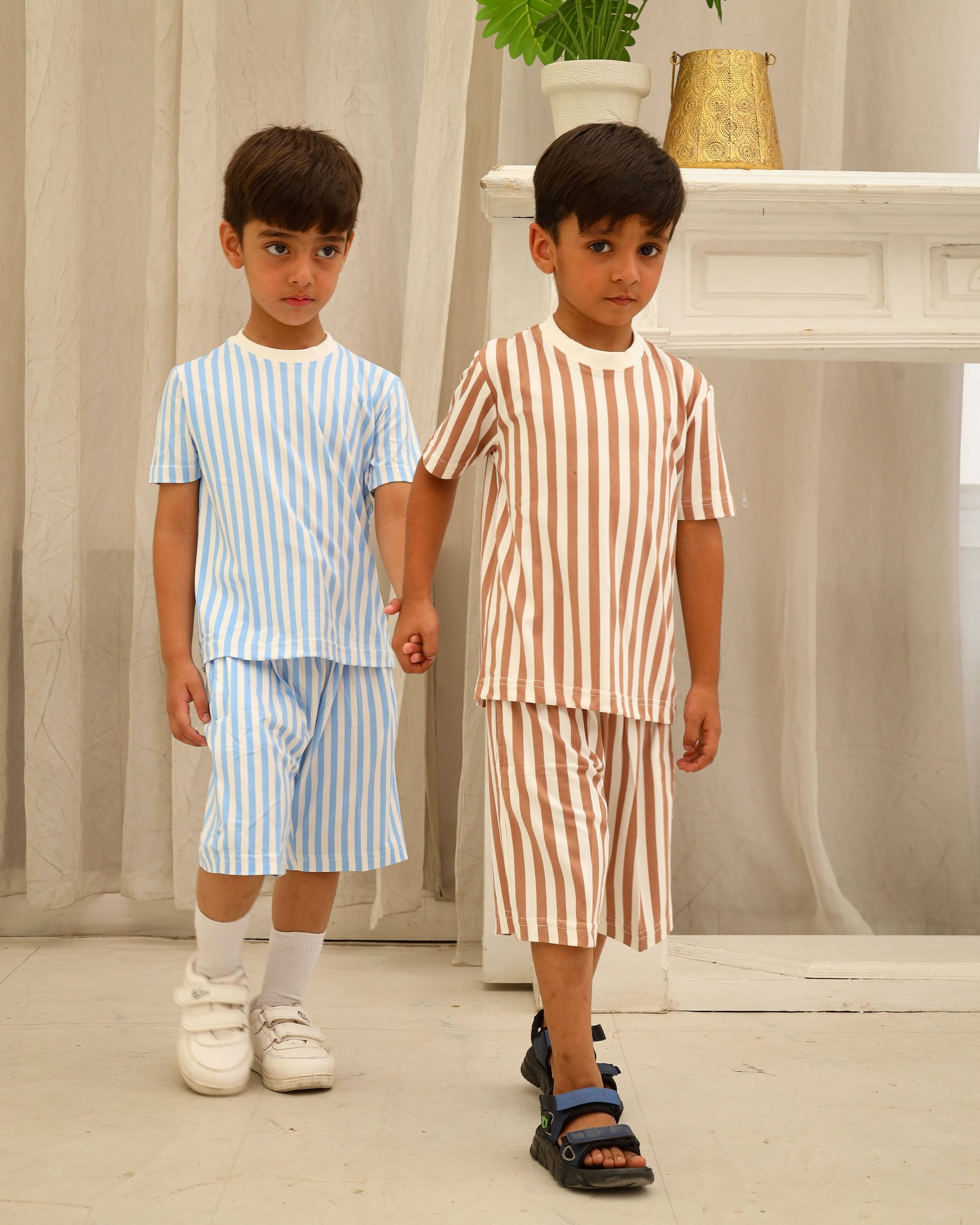 Camel & White Striped Co-Ord Set