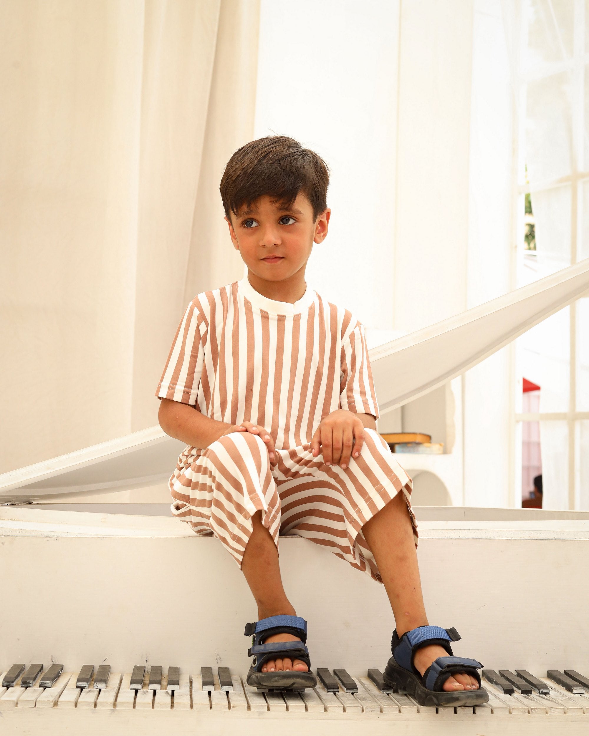 Camel & White Striped Co-Ord Set