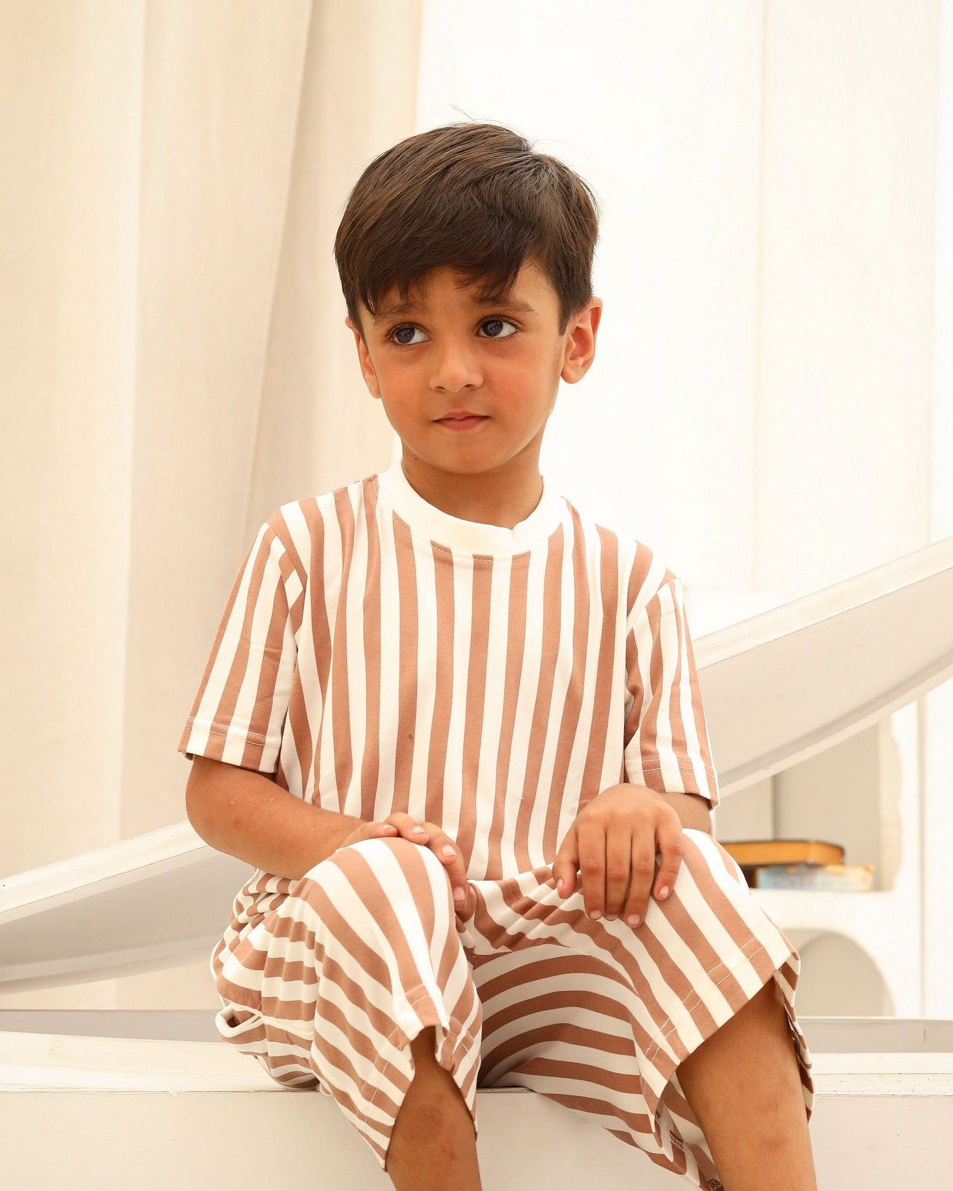 Camel & White Striped Co-Ord Set