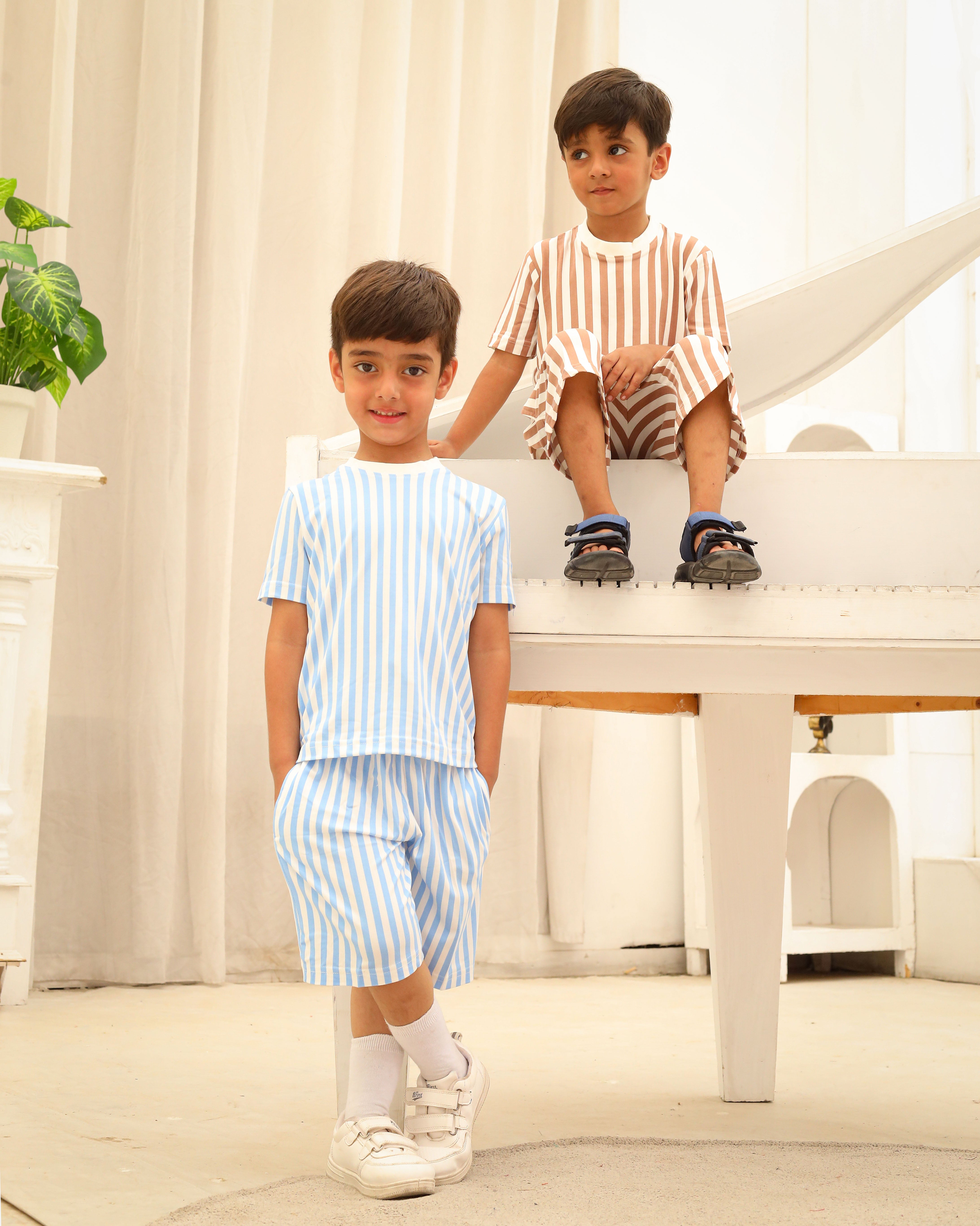 Blue & White Striped Boys Co-Ord Set