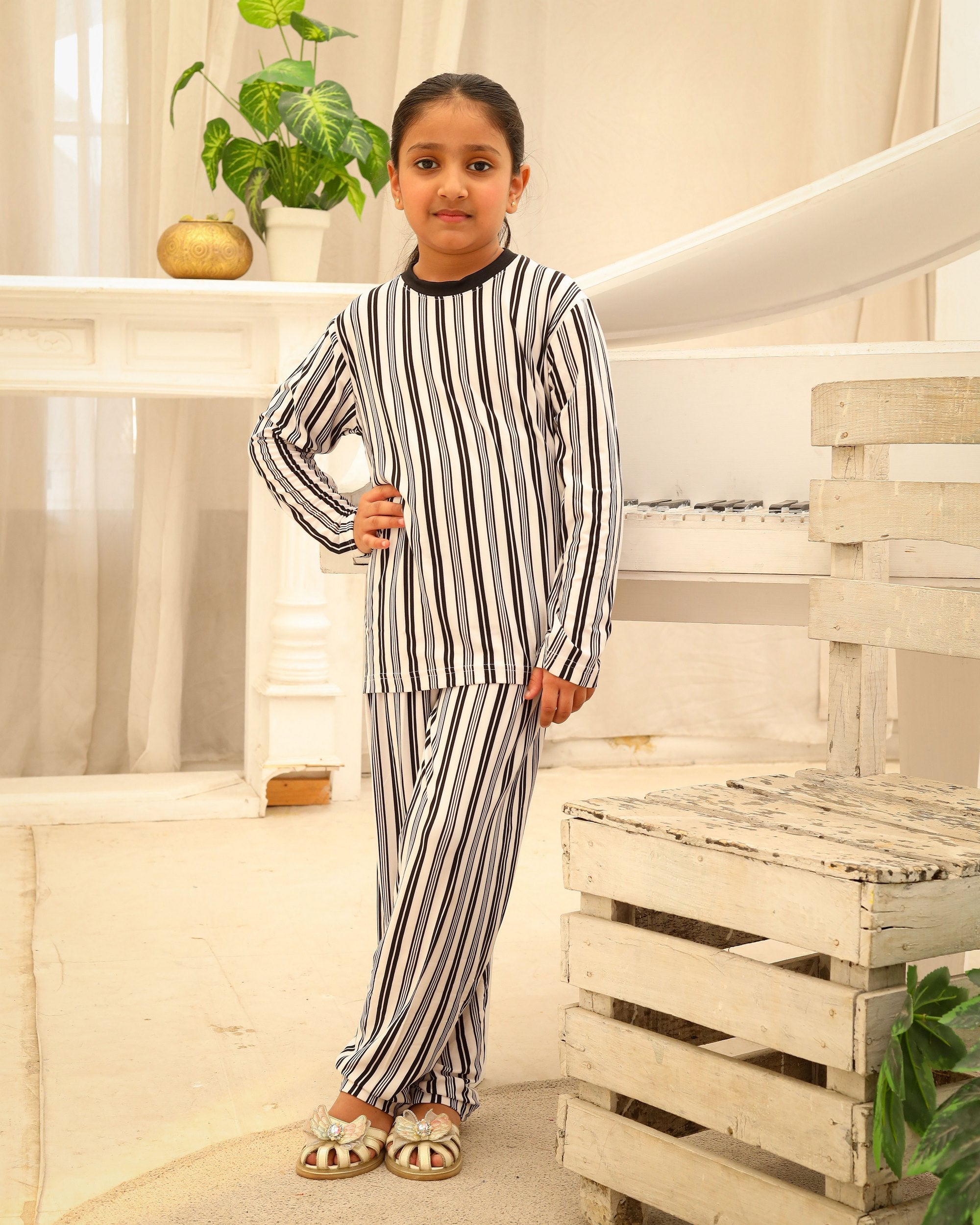 Black &  White Striped Co-Ord Set