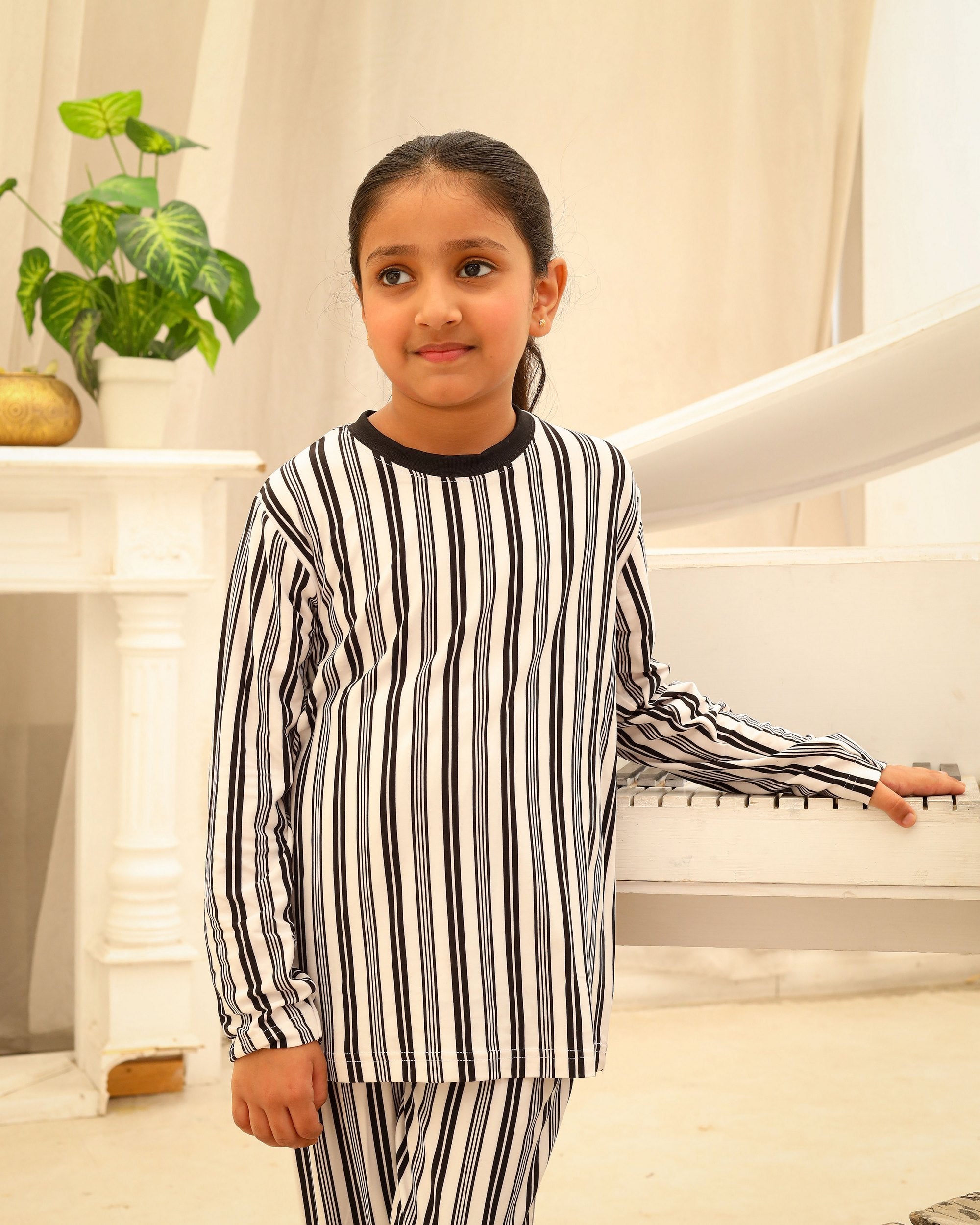 Black &  White Striped Co-Ord Set