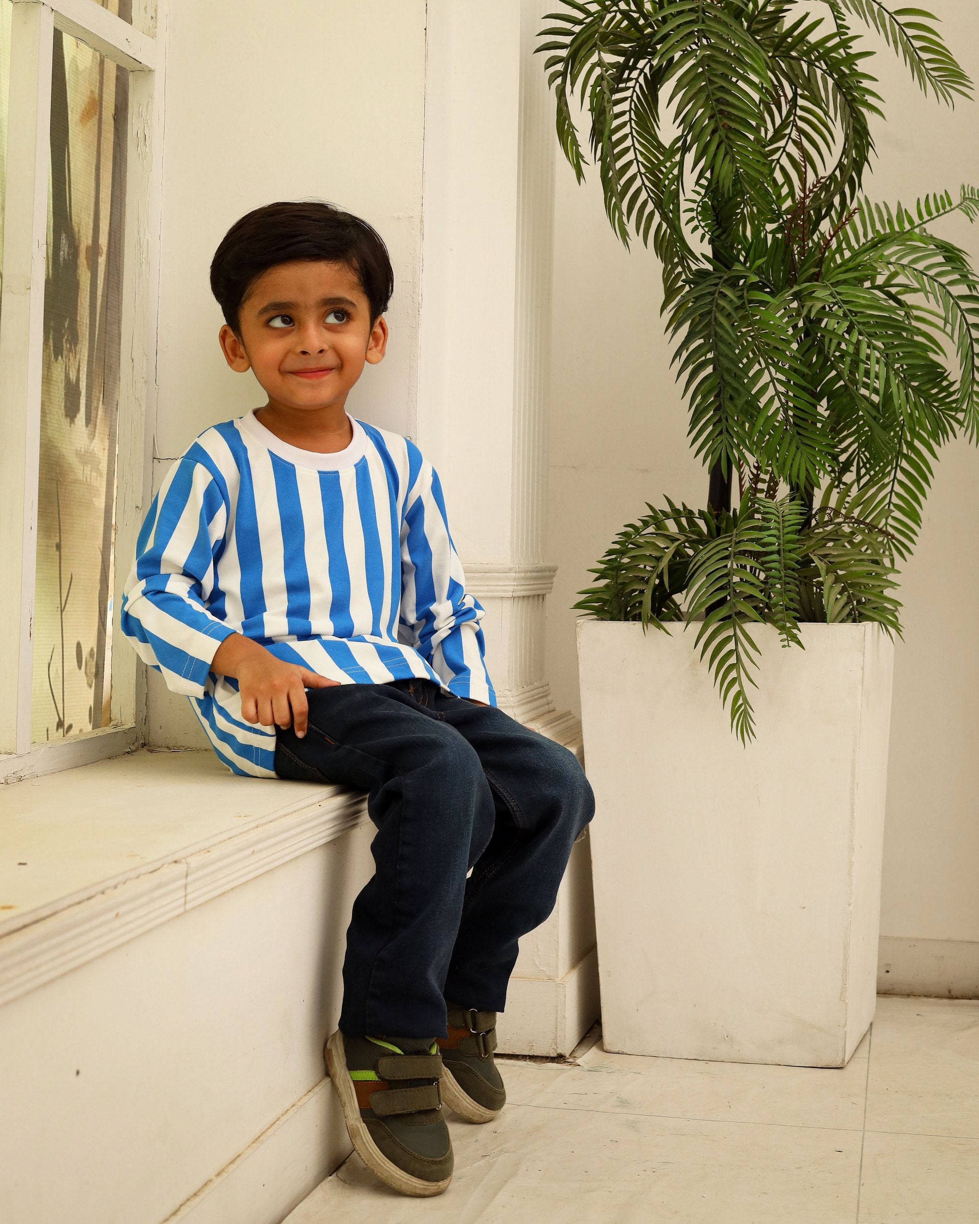 Blue & White Striped Sweatshirt