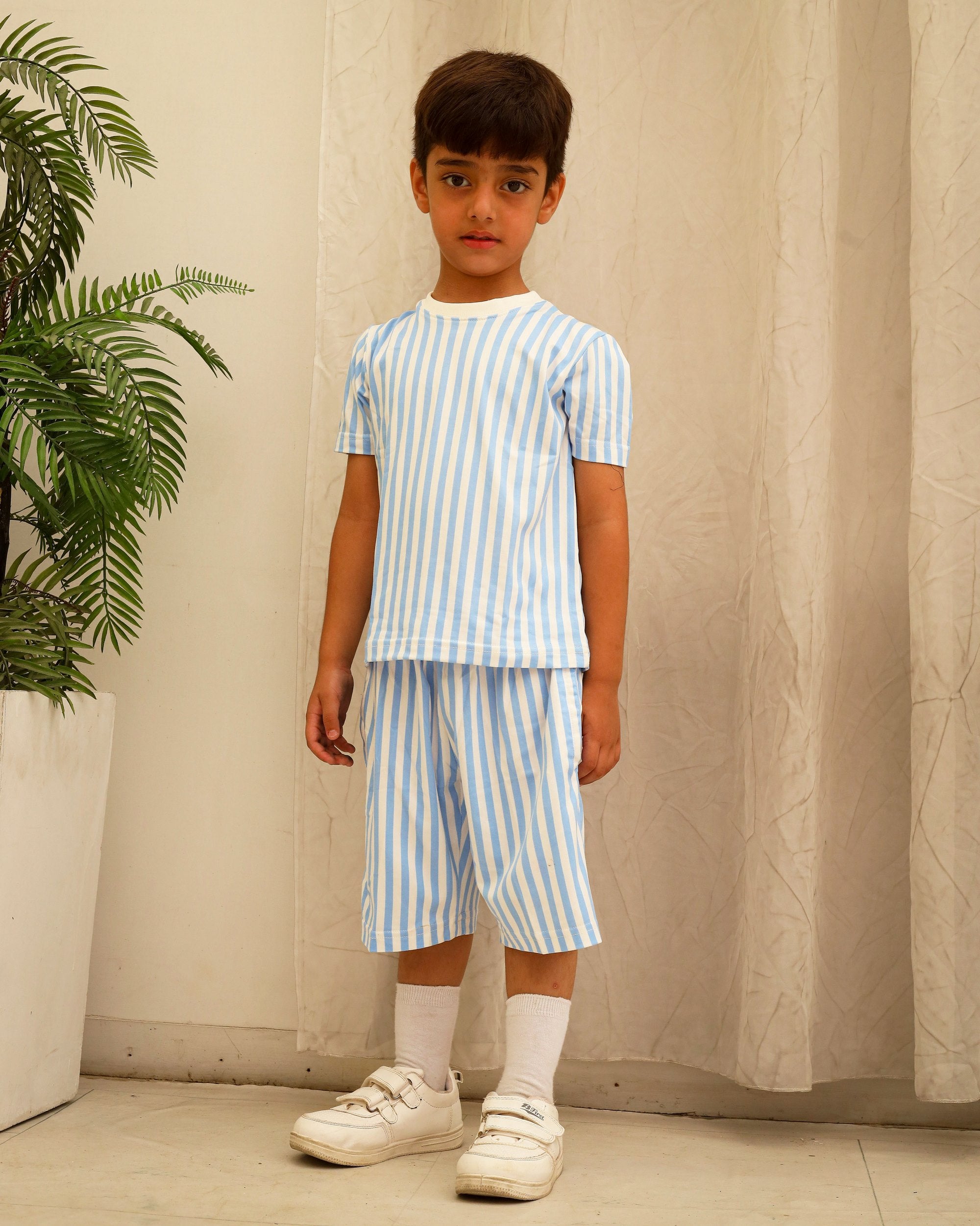 Blue & White Striped Boys Co-Ord Set