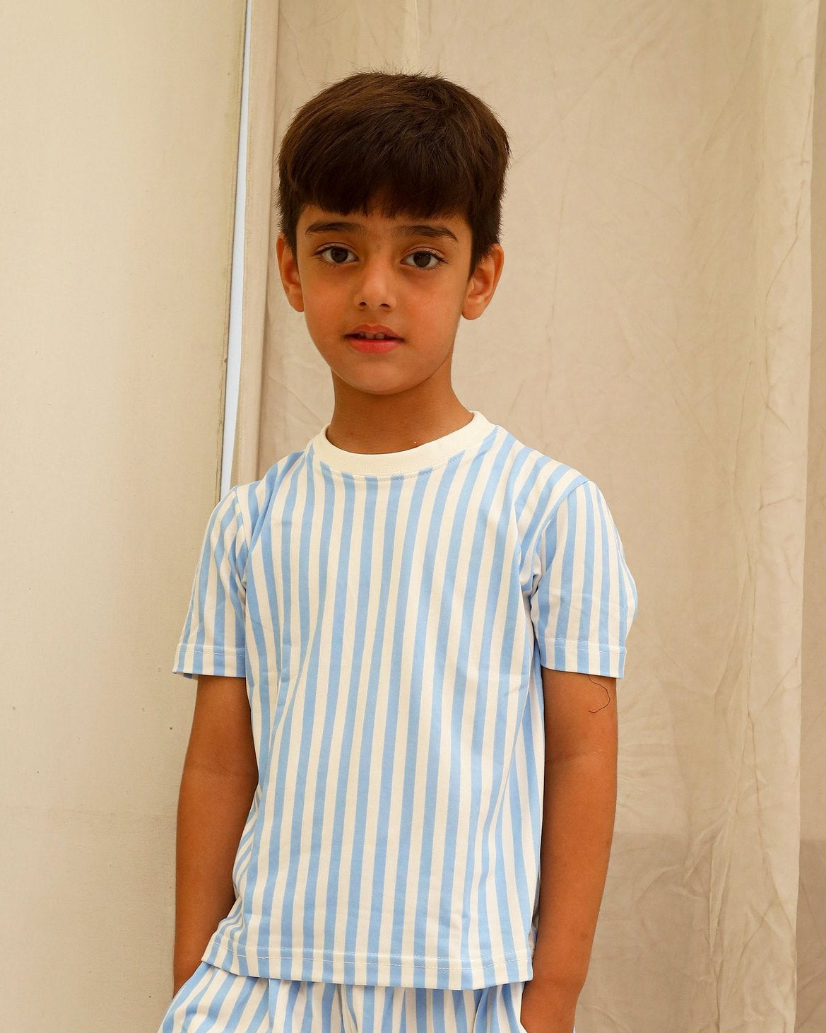 Blue & White Striped Boys Co-Ord Set