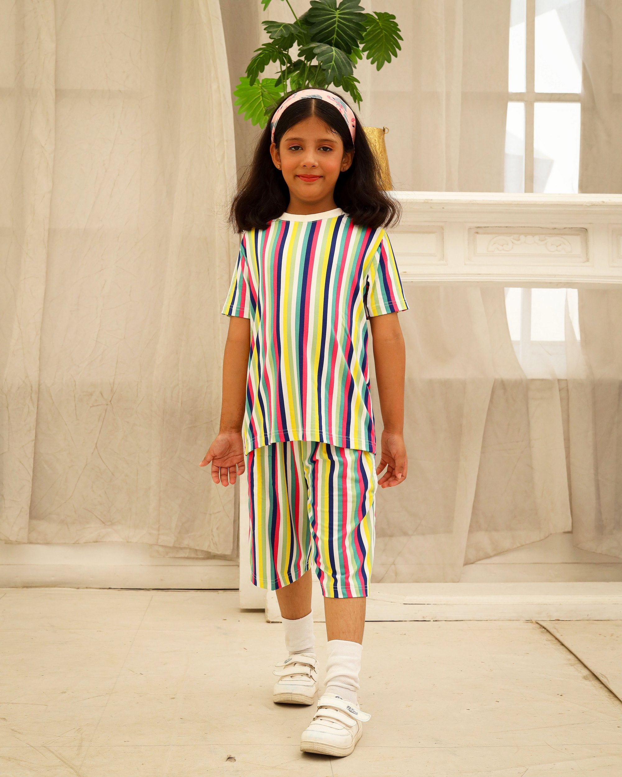 Multicolor Striped Girls Co-Ord Set