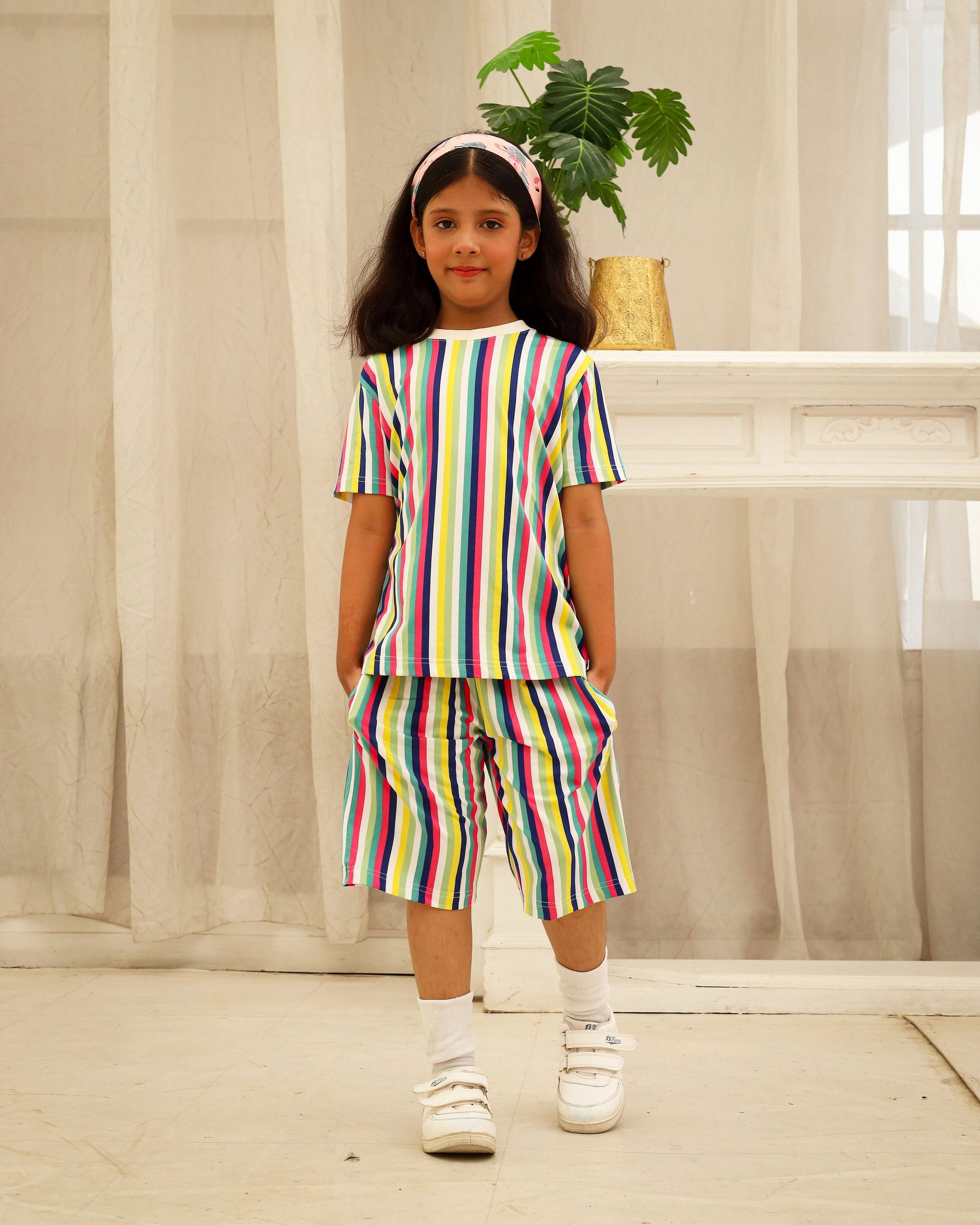 Multicolor Striped Girls Co-Ord Set