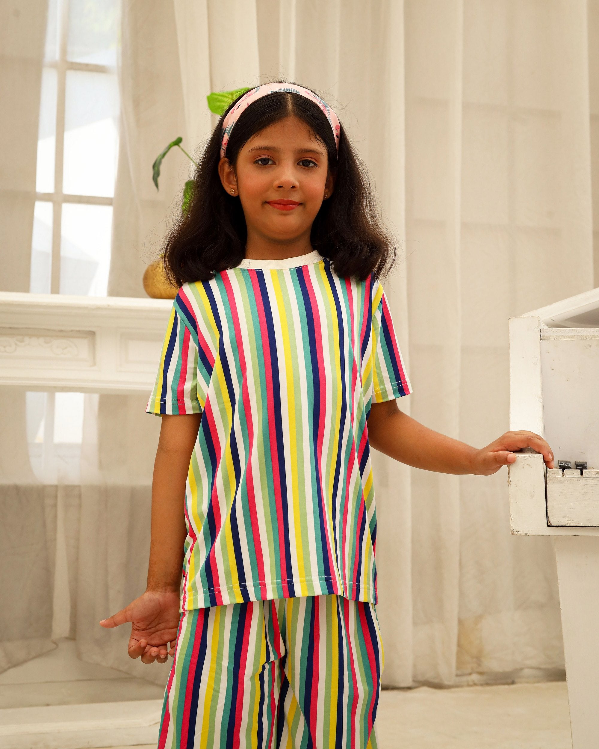 Multicolor Striped Girls Co-Ord Set