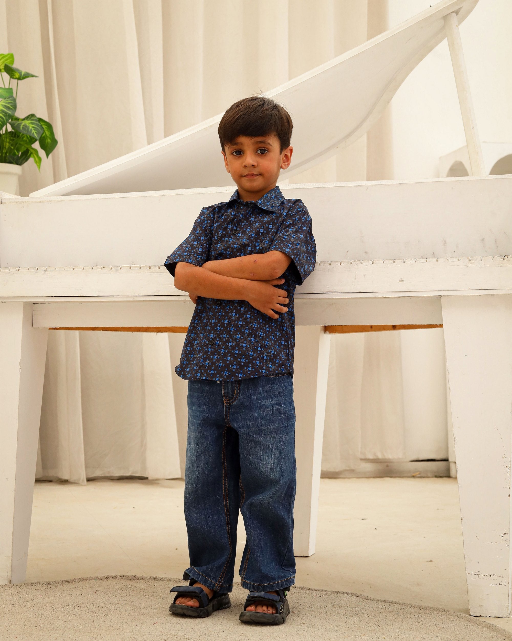 Navy Blue Printed Casual Shirt