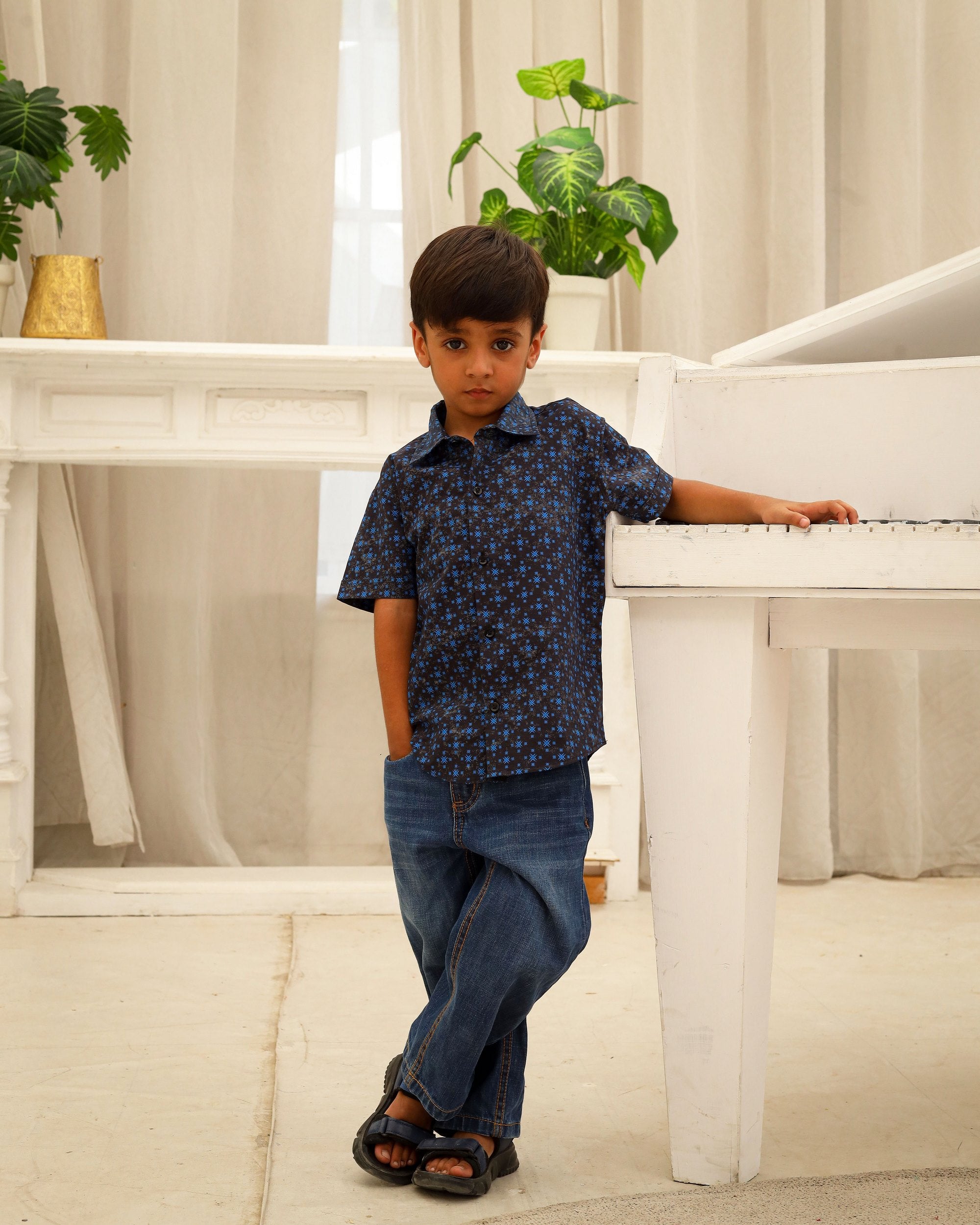 Navy Blue Printed Casual Shirt