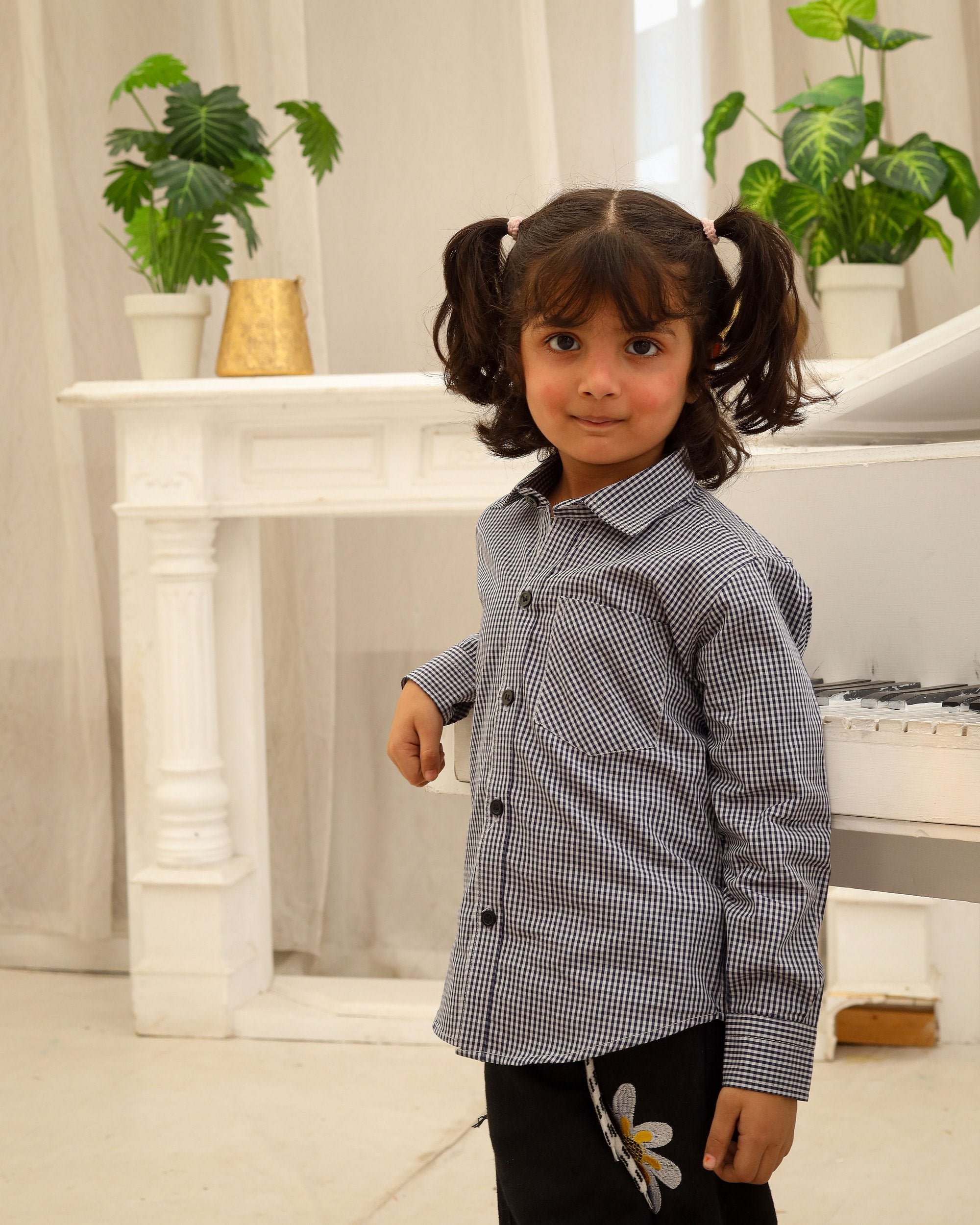 Navy Gingham Casual Shirt