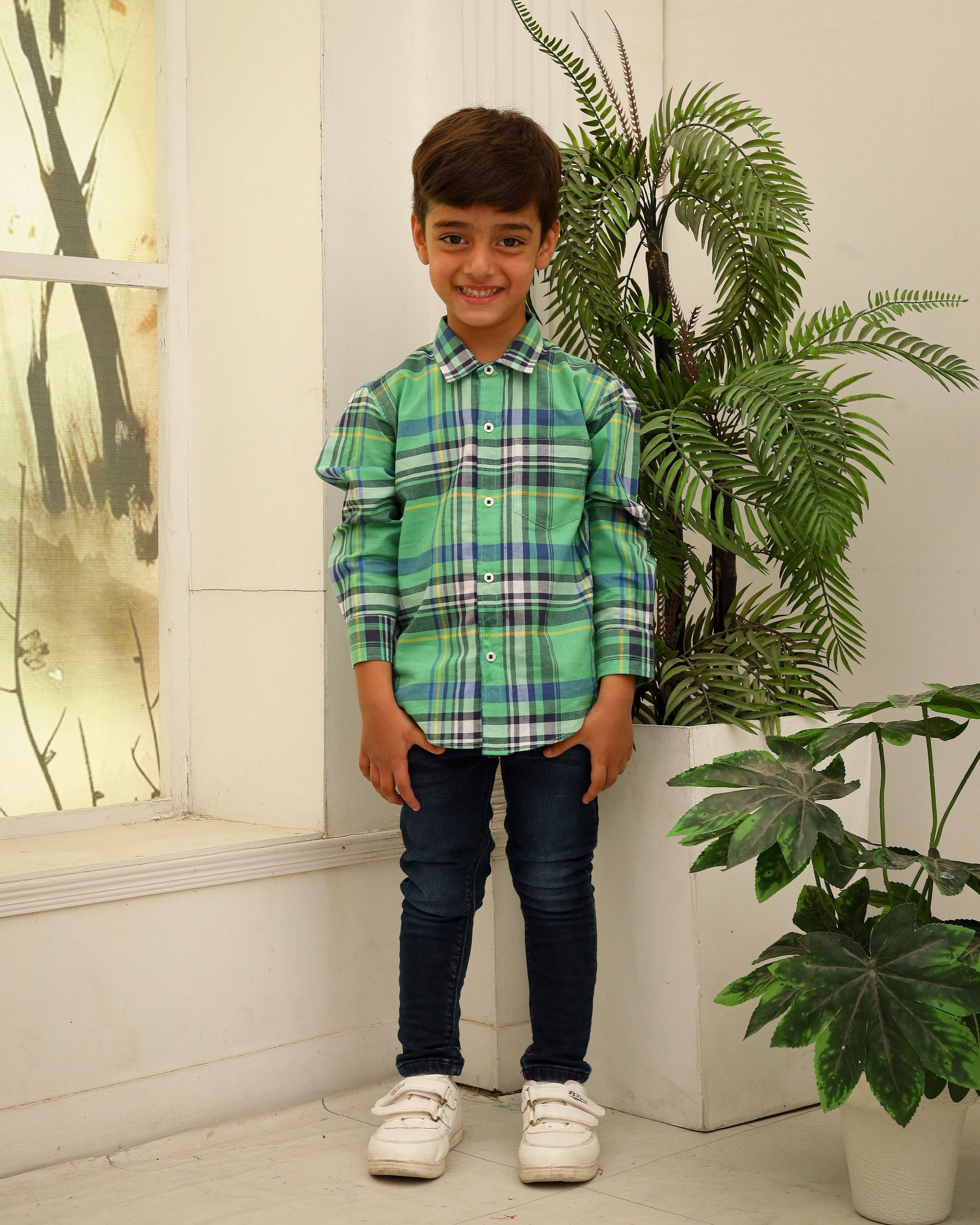 Green Multi-Check Casual Shirt