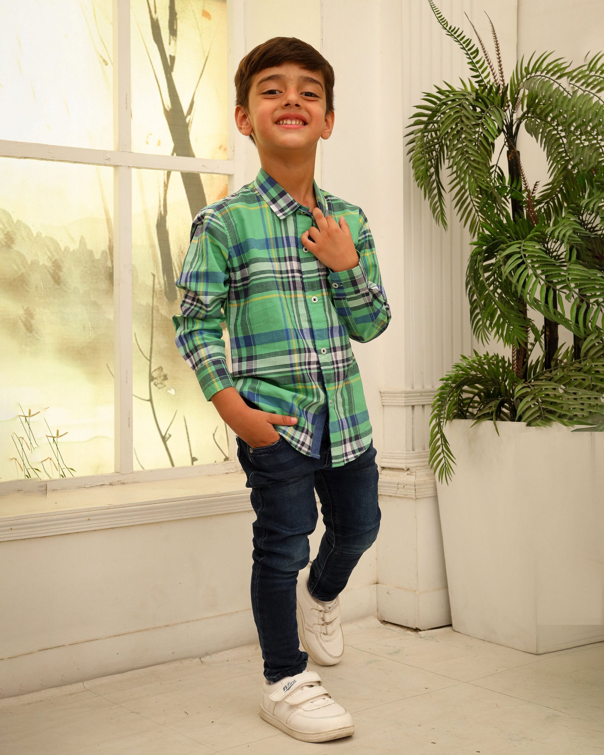 Green Multi-Check Casual Shirt