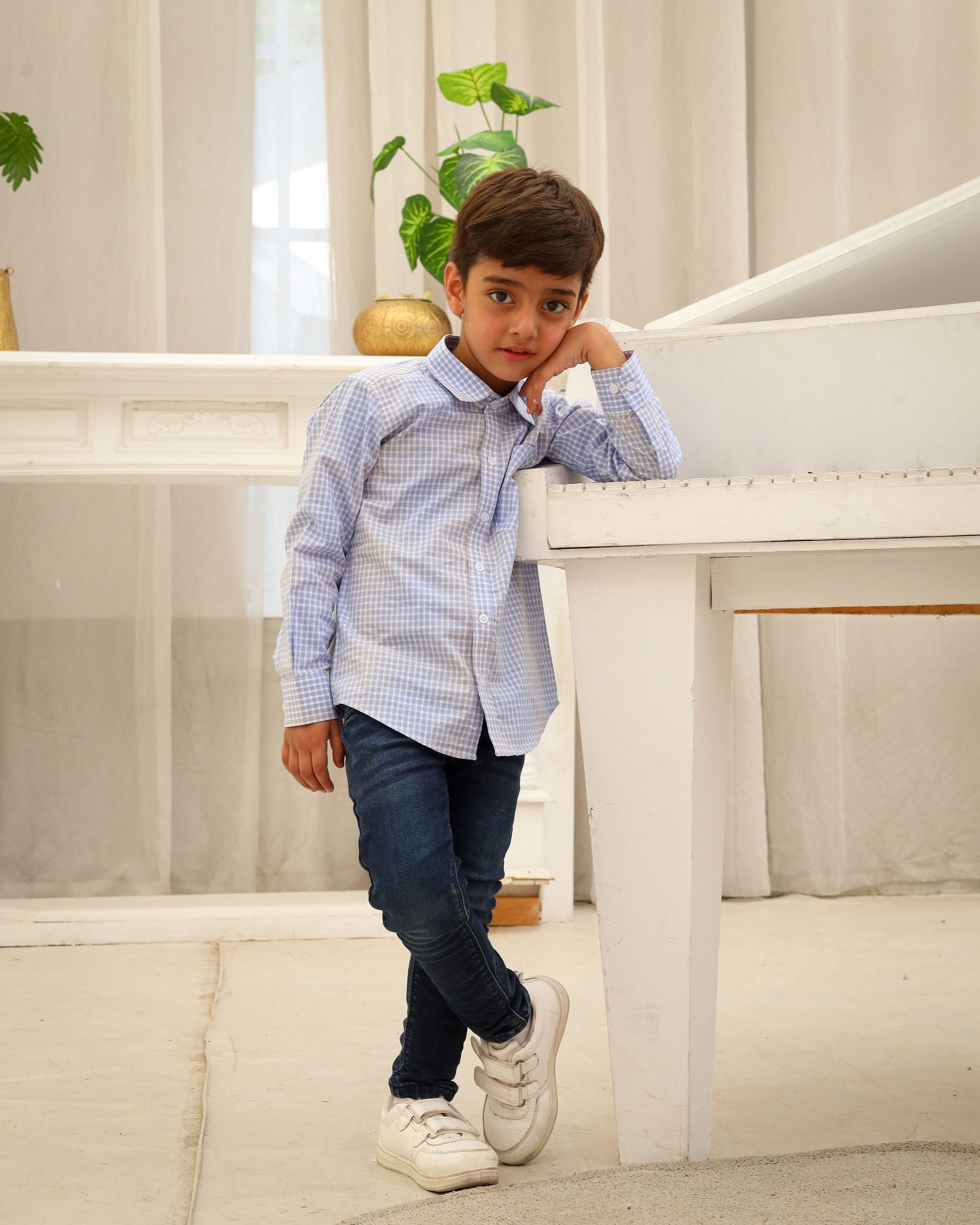 Light Blue Check Casual Shirt