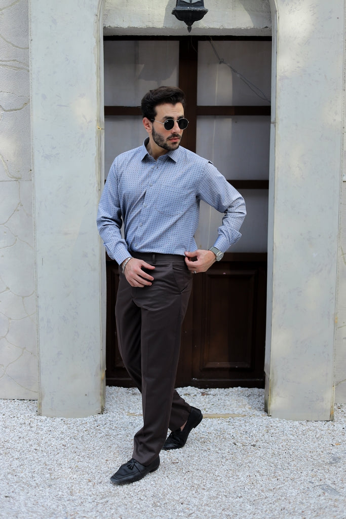 Men’s Slate Blue Micro-Geometric Formal Shirt