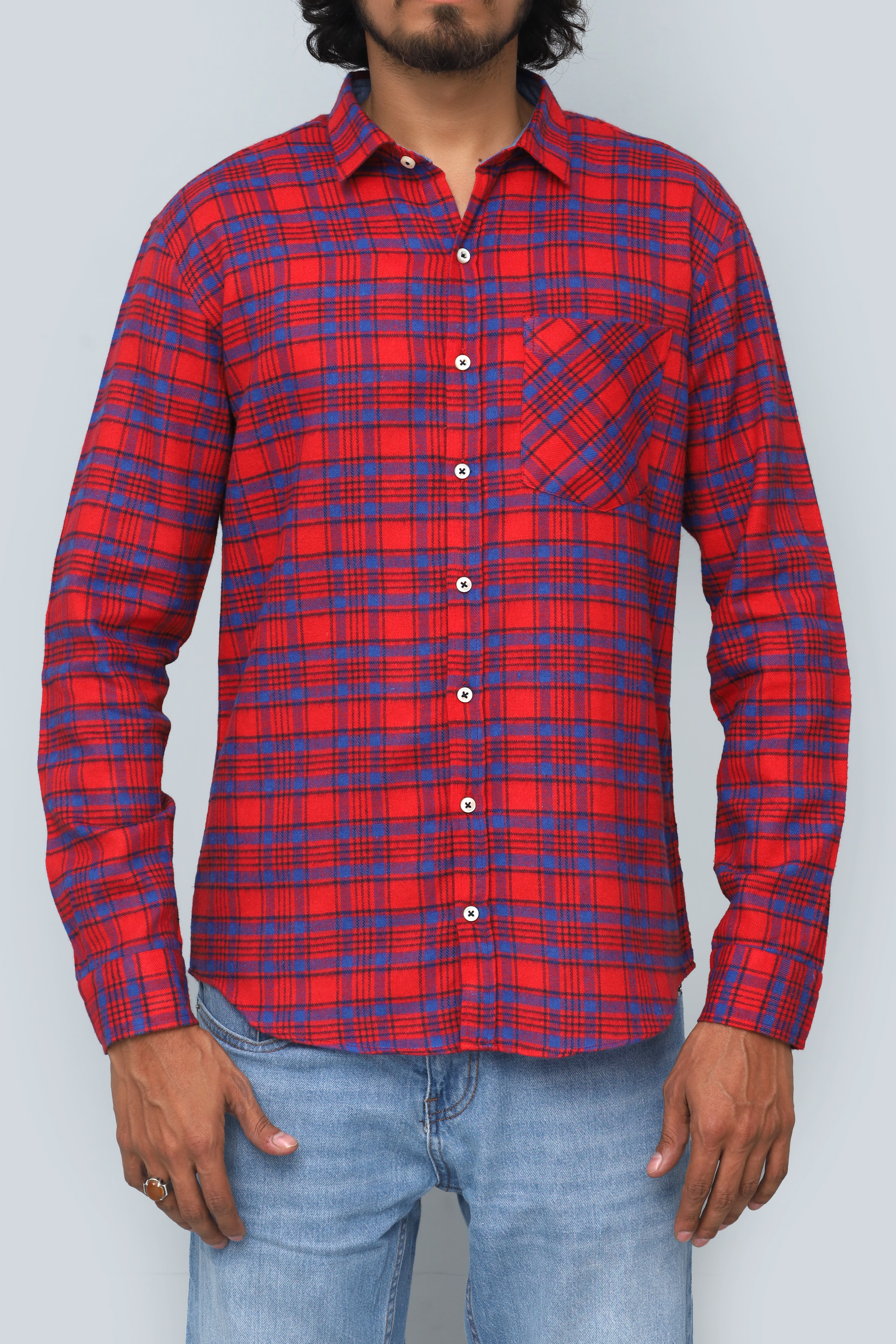 Men's Solid Red Button-Down Casual Shirt