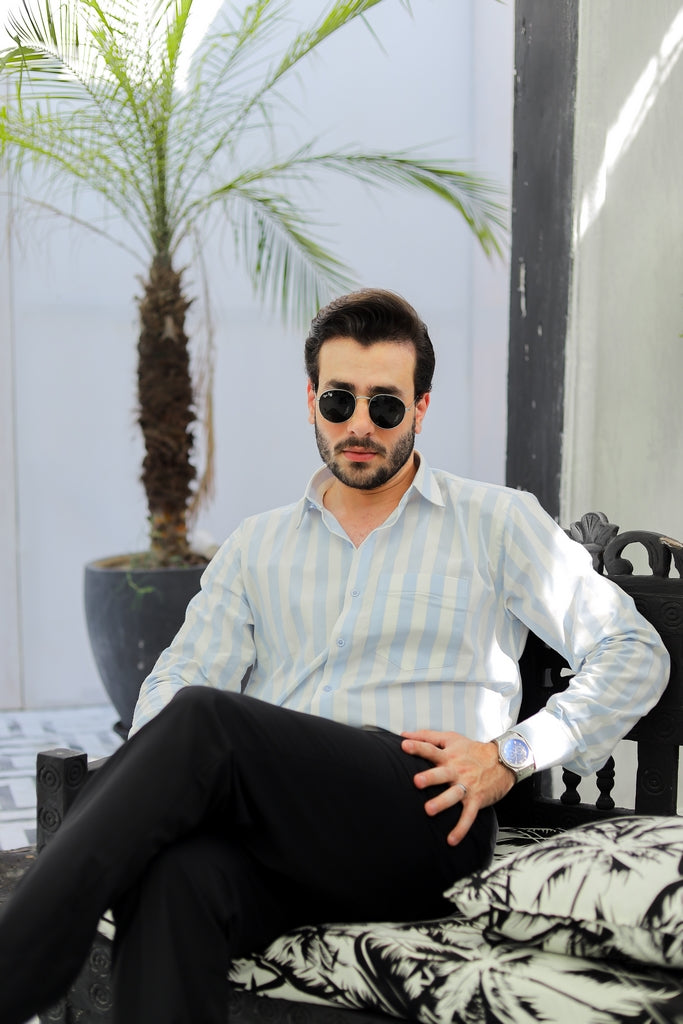 Men’s Pastel Blue Striped Horizon Formal Shirt