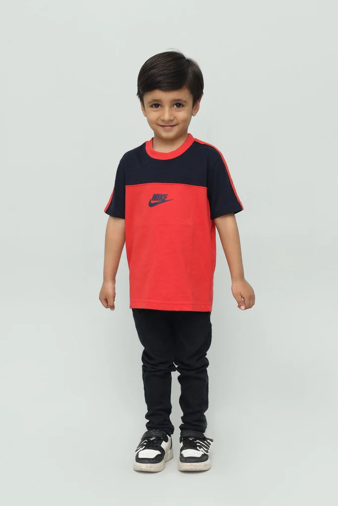 Kids Red with Navy Panel T-Shirt