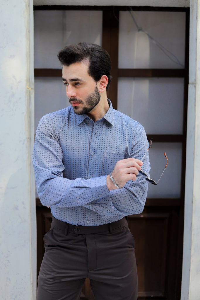 Men’s Slate Blue Micro-Geometric Formal Shirt