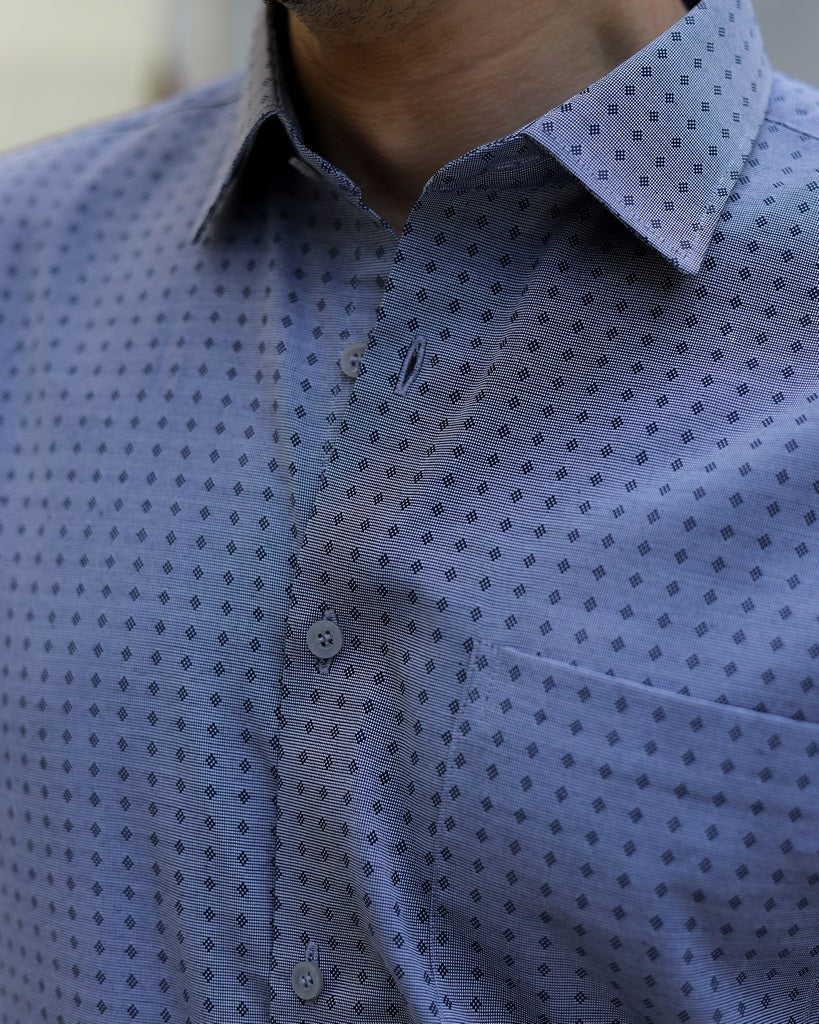 Men’s Slate Blue Micro-Geometric Formal Shirt