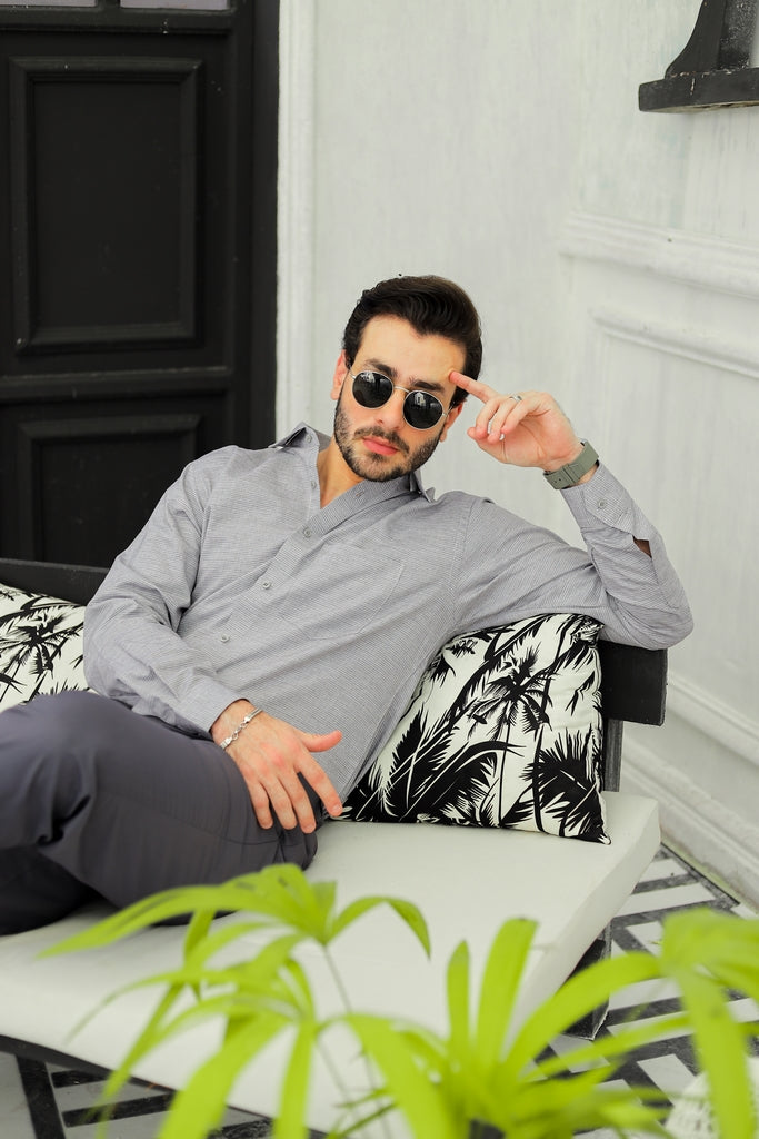 Men’s Charcoal Grey Micro-Pattern Formal Shirt