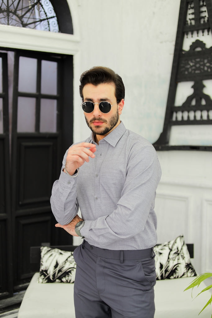 Men’s Charcoal Grey Micro-Pattern Formal Shirt
