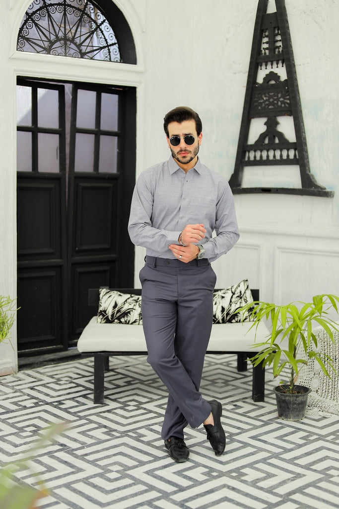 Men’s Charcoal Grey Micro-Pattern Formal Shirt