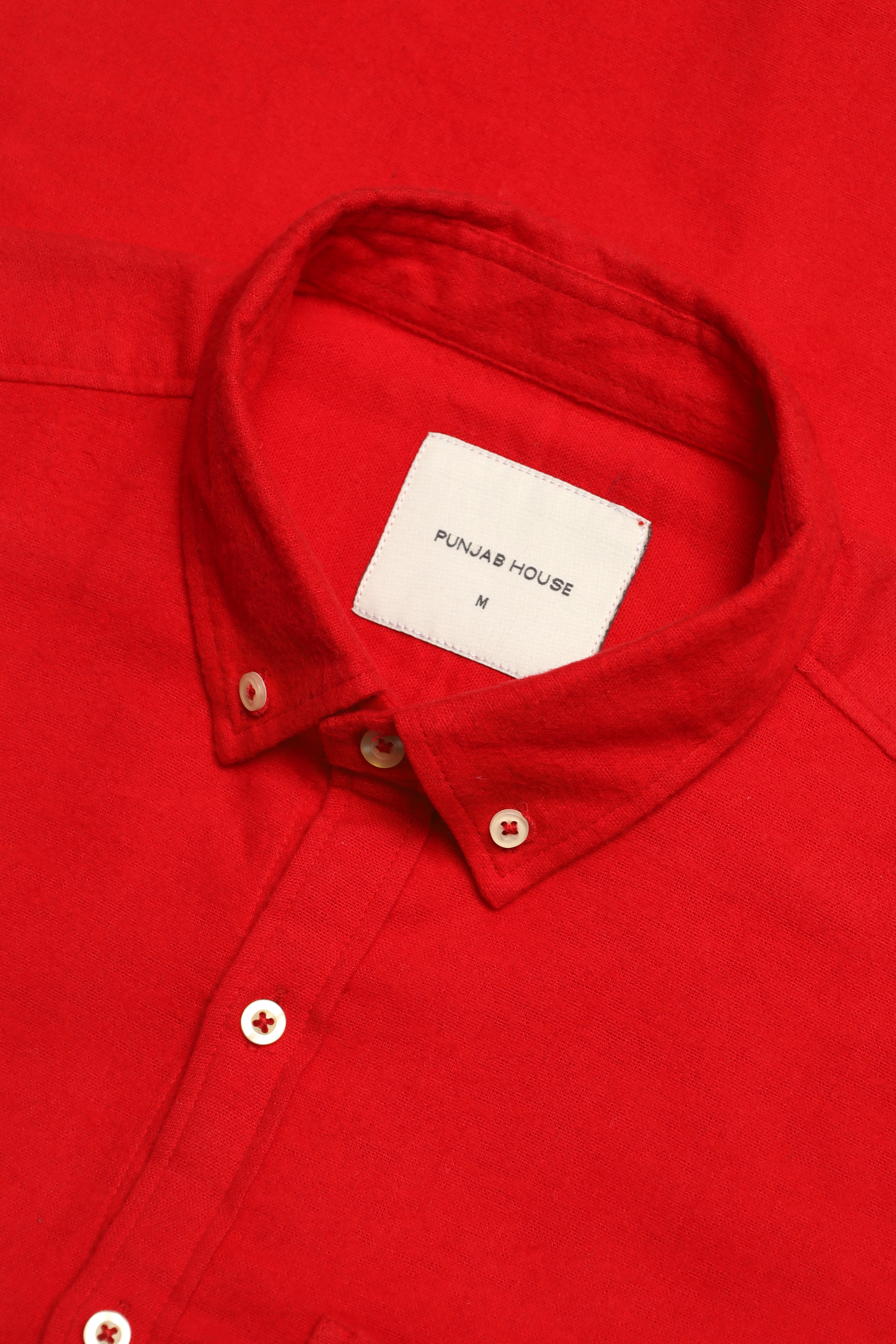 Men's Solid Red Button-Down Casual Shirt