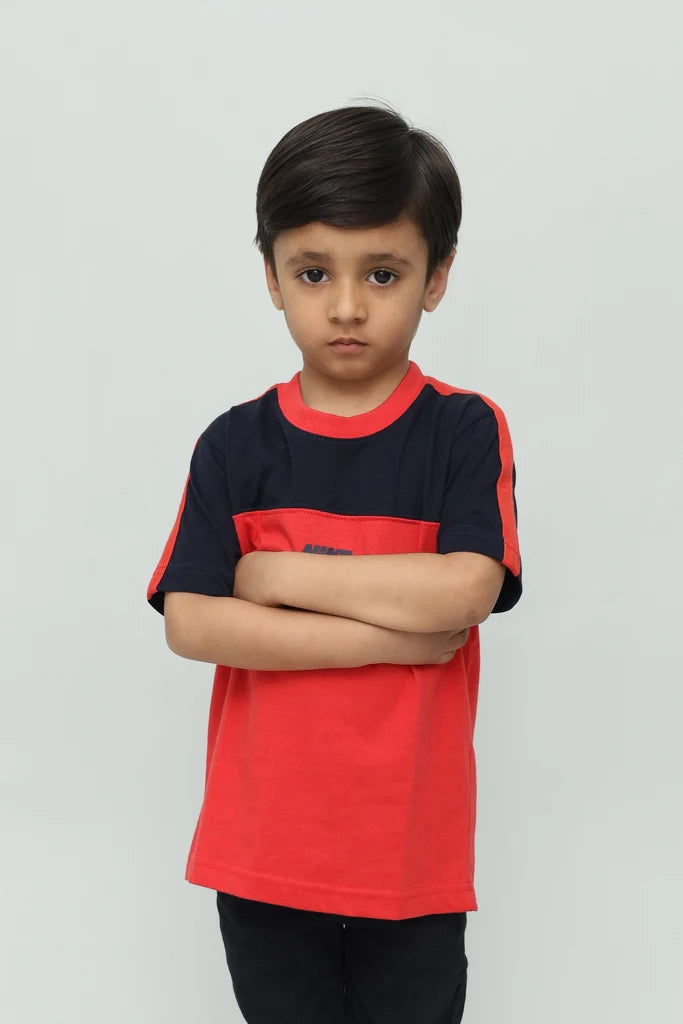 Kids Red with Navy Panel T-Shirt
