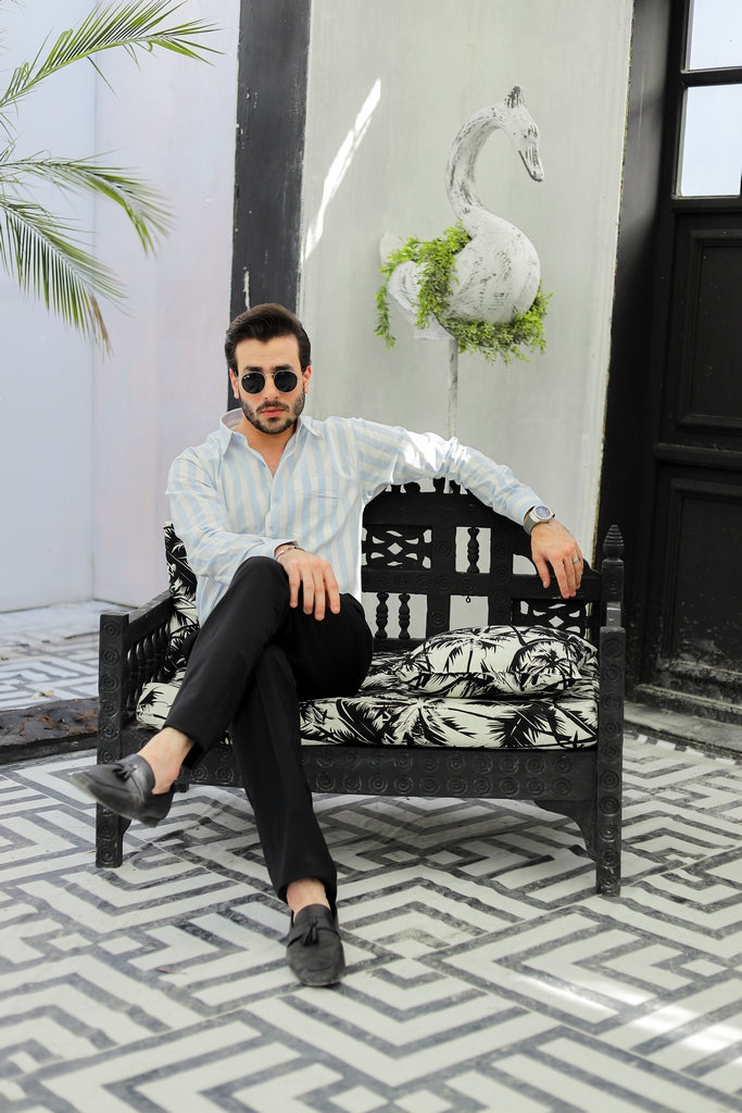 Men’s Pastel Blue Striped Horizon Formal Shirt