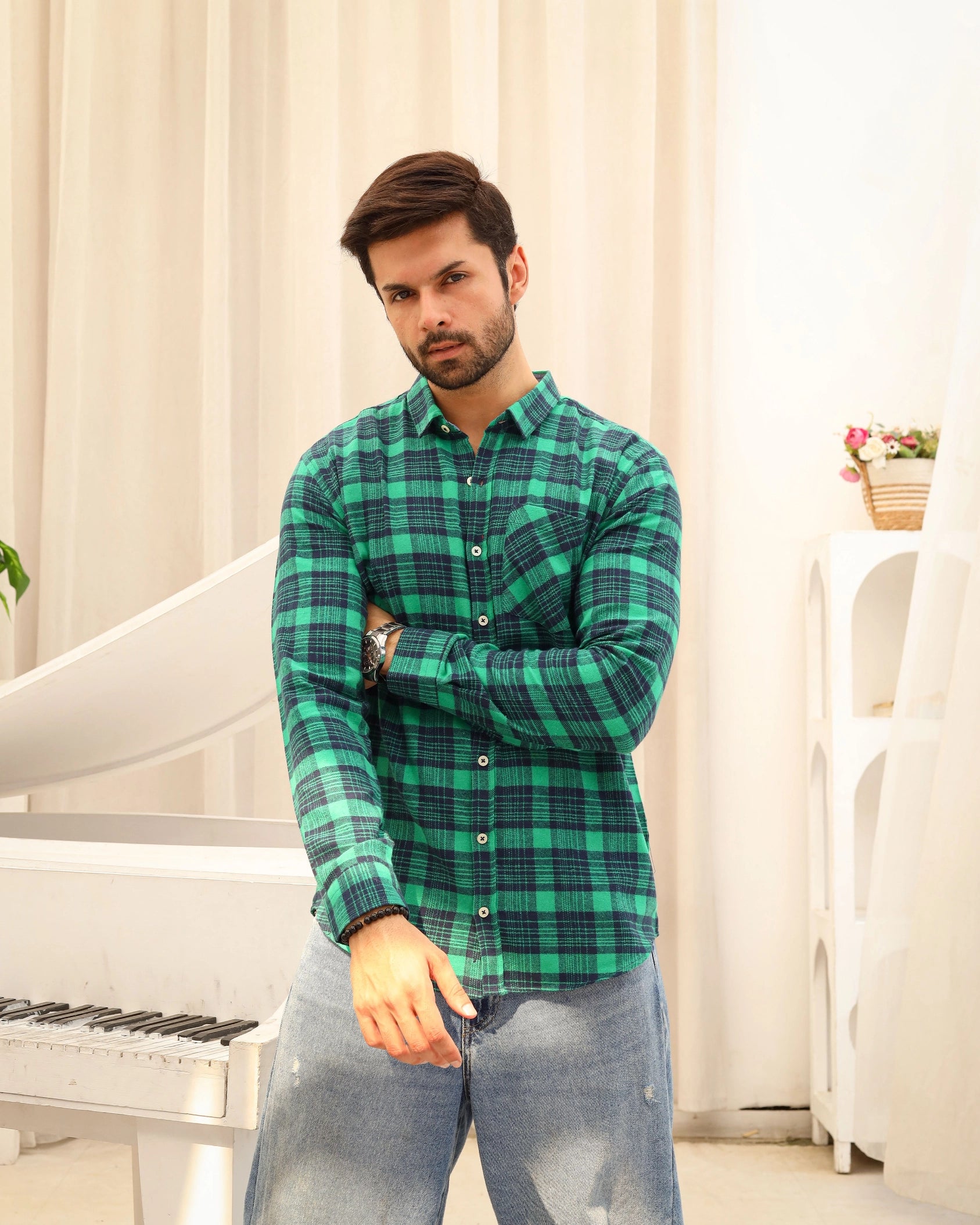 Men’s Green Checkered Flannel Shirt