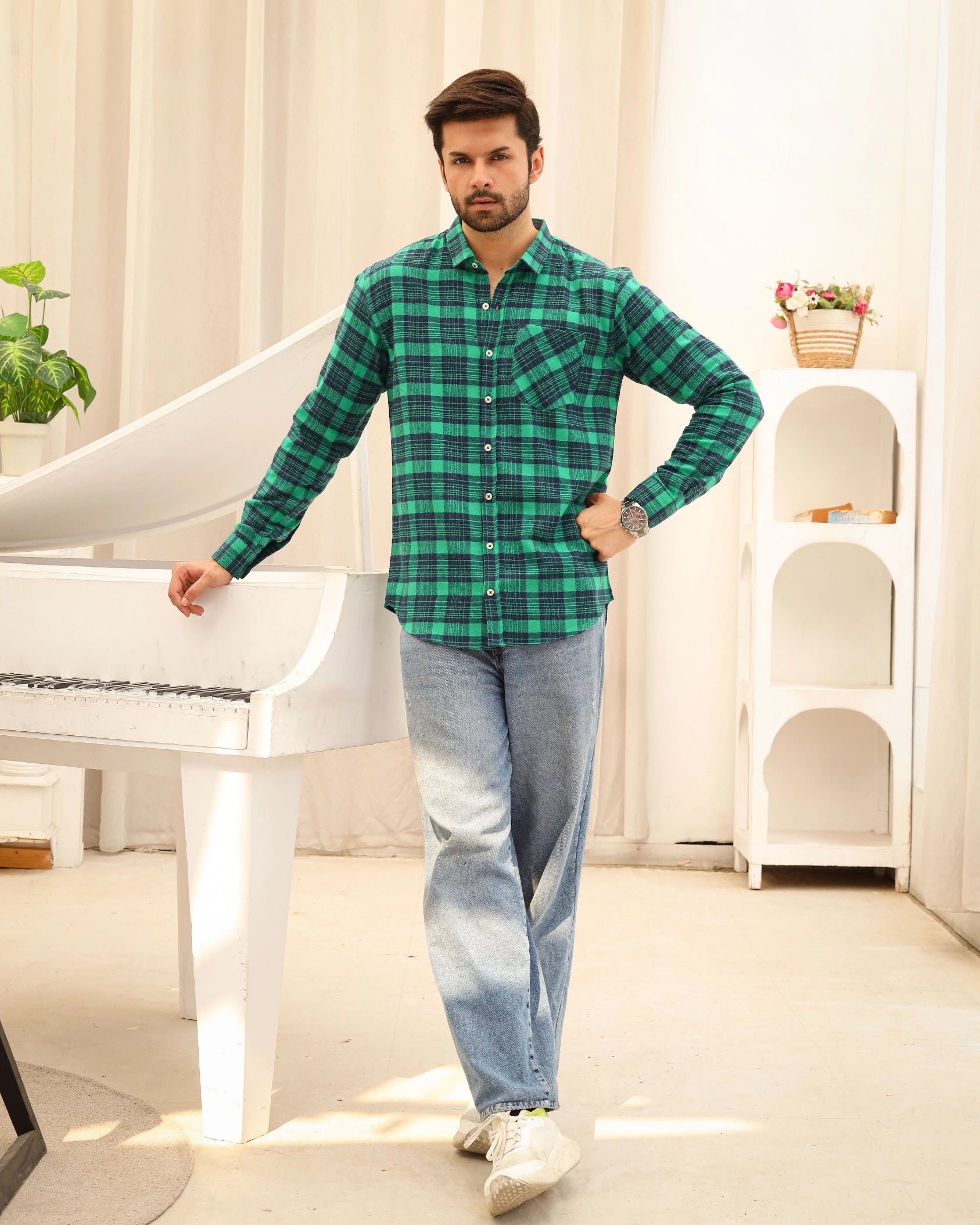 Men’s Green Checkered Flannel Shirt