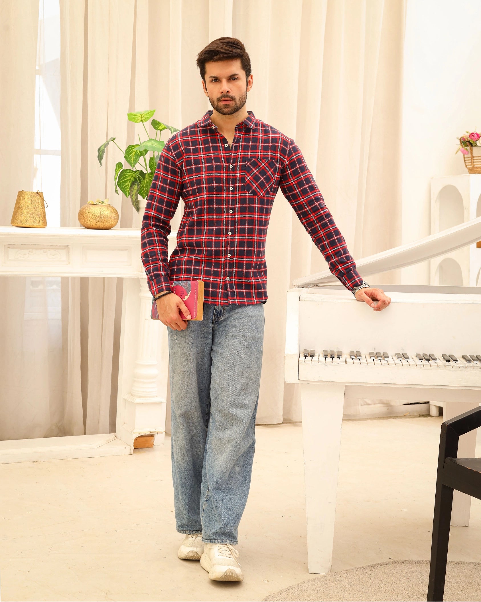 Men’s Red & Navy Blue Flannel Shirt