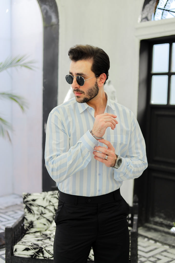 Men’s Pastel Blue Striped Horizon Formal Shirt