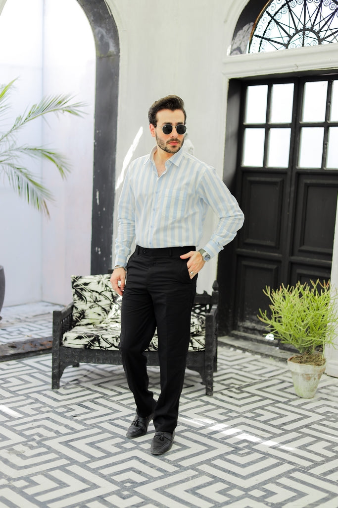 Men’s Pastel Blue Striped Horizon Formal Shirt
