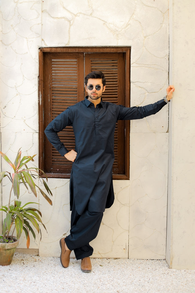 Men’s Navy Blue Cotton Shalwar Kameez